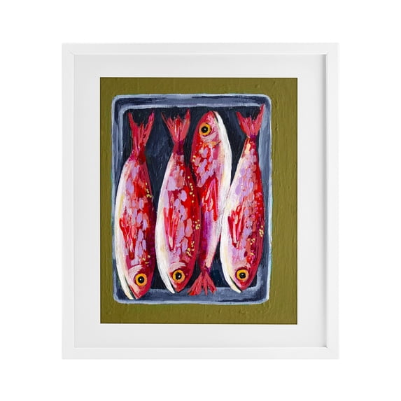 Stupell Industries Contemporary Red Fish on a Platter White Framed Print Under Glass, 17 x 21, by Rachel Nerney
