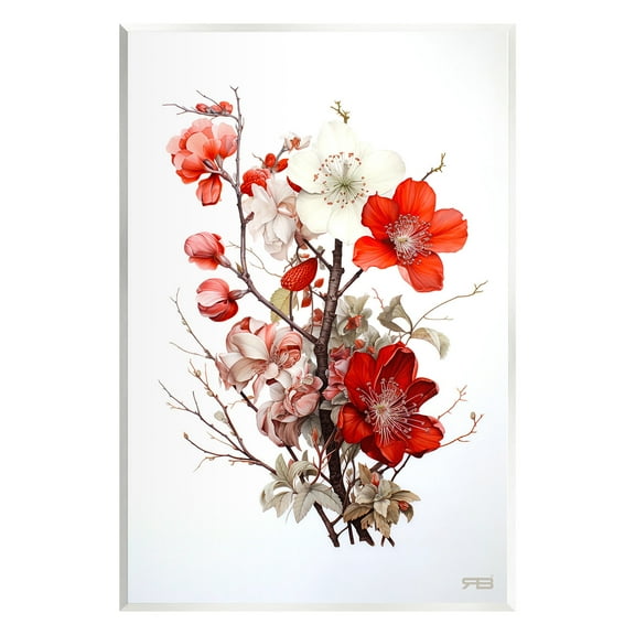 Stupell Industries Red Flower Branches Botanical & Floral Painting Unframed Art Print Wall Art, 10 x 15