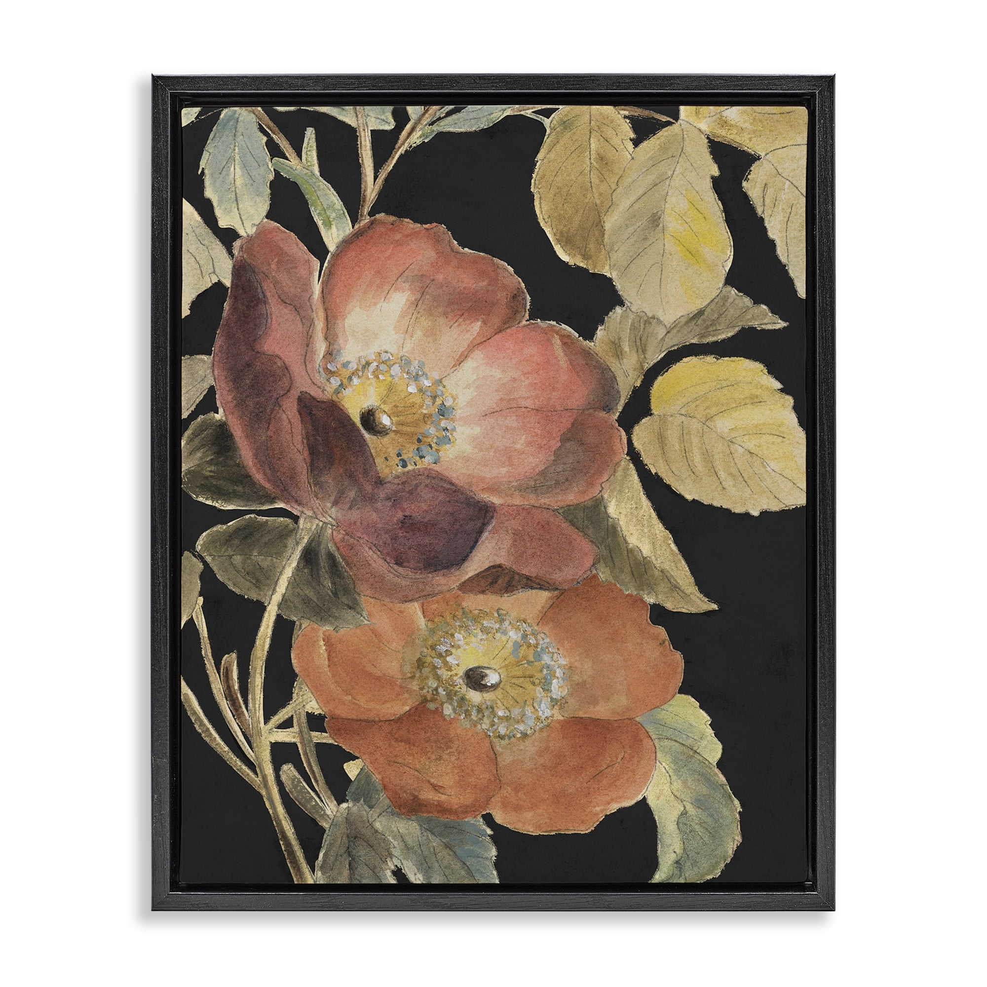Stupell Industries Red Flower over Black Black Framed Floater Canvas Wall Art, design by Lanie Loreth