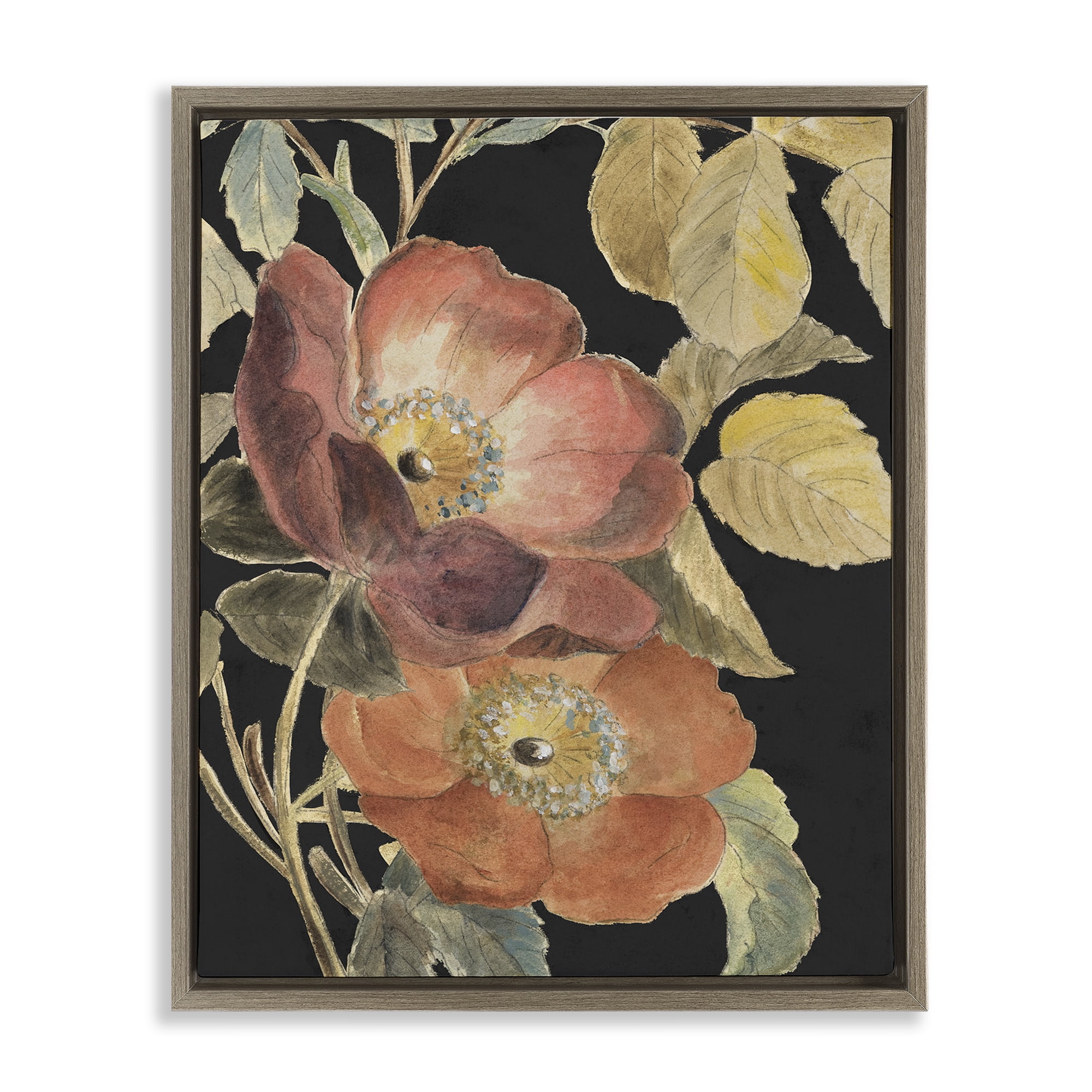 Stupell Industries Red Flower over Black Brown Framed Floater Canvas Wall Art, design by Lanie Loreth