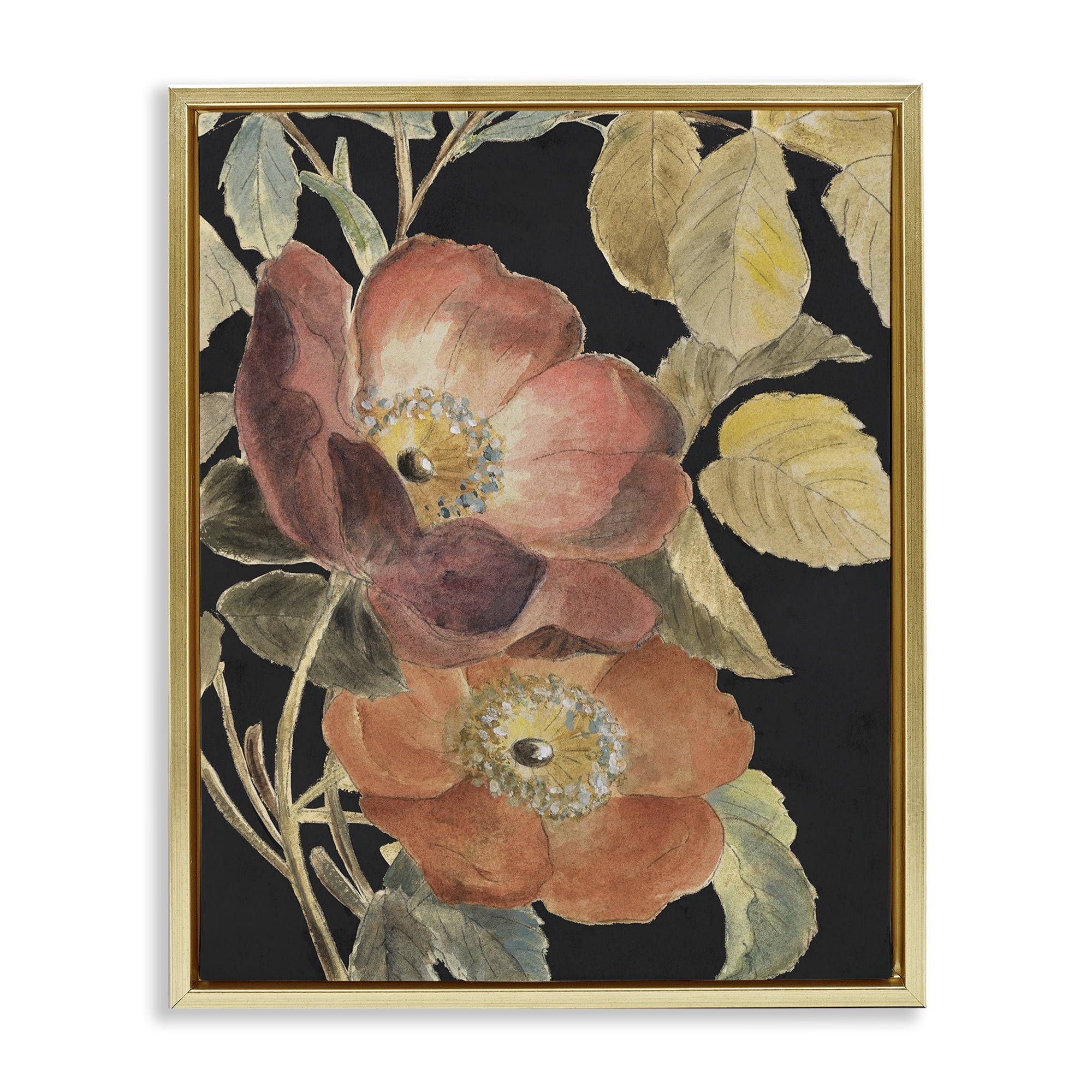 Stupell Industries Red Flower over Black Gold Framed Floater Canvas Wall Art, design by Lanie Loreth