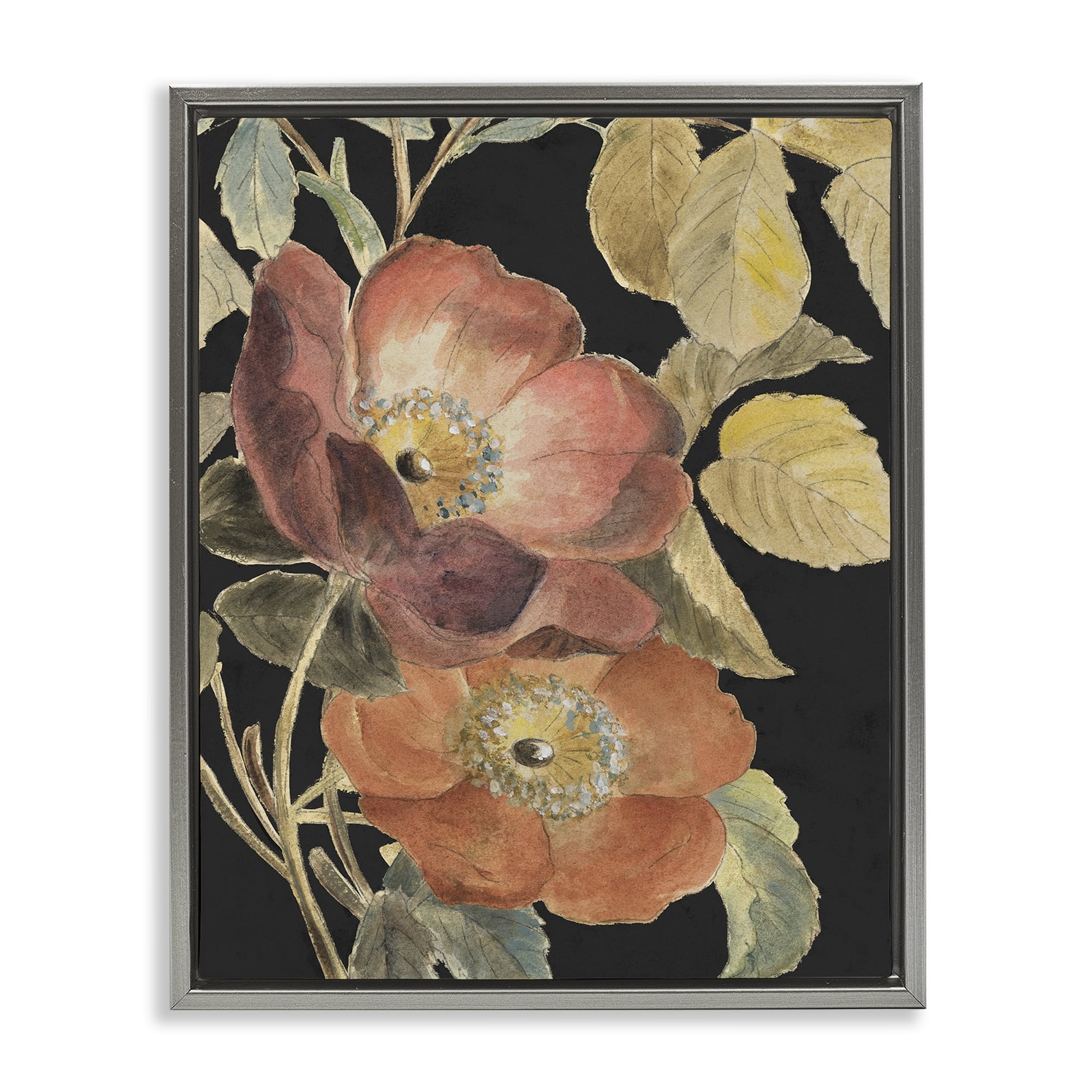 Stupell Industries Red Flower over Black Gray Framed Floater Canvas Wall Art, design by Lanie Loreth