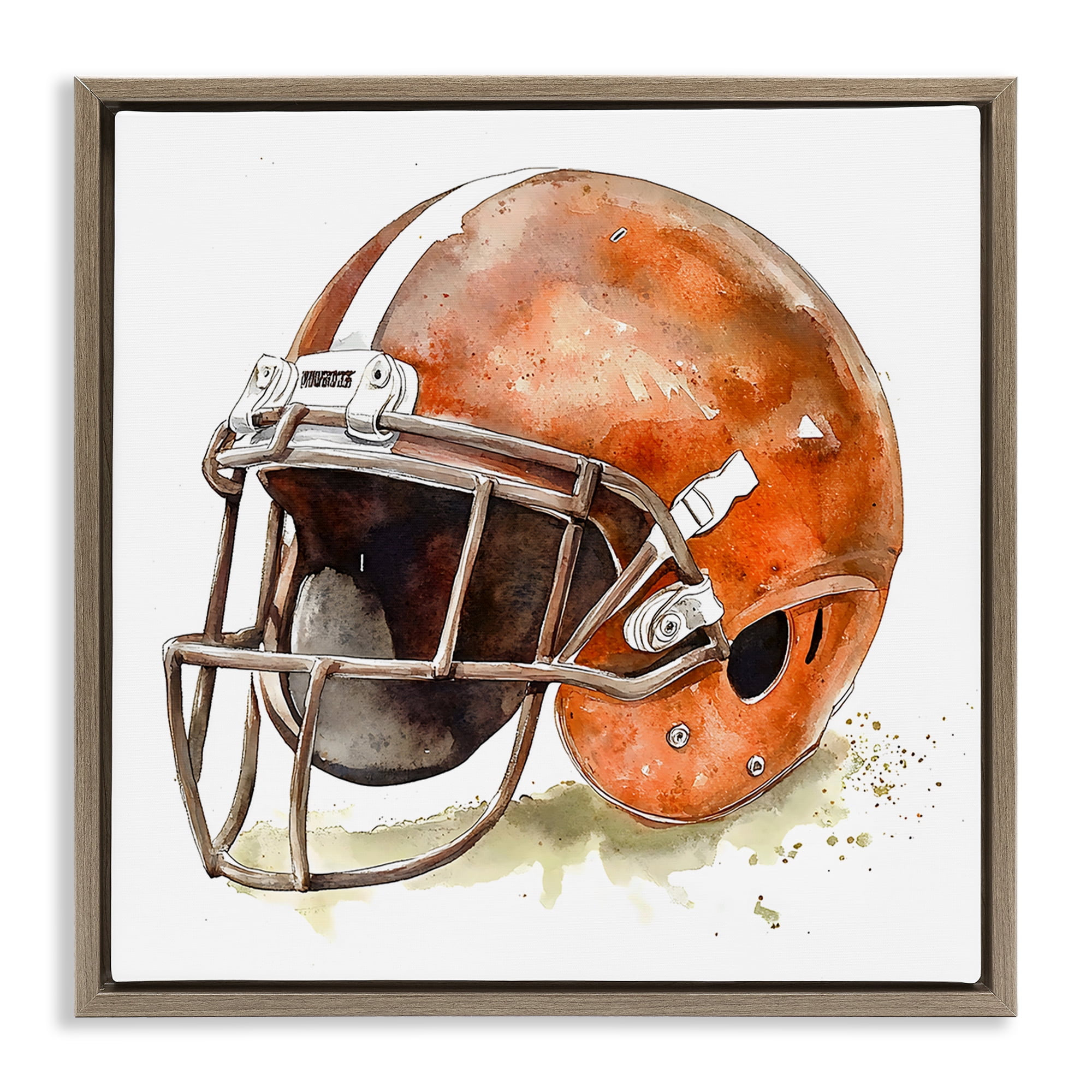 Stupell Industries Red Football Helmet Brown Framed Floater Canvas Wall Art, design by Creative Studio