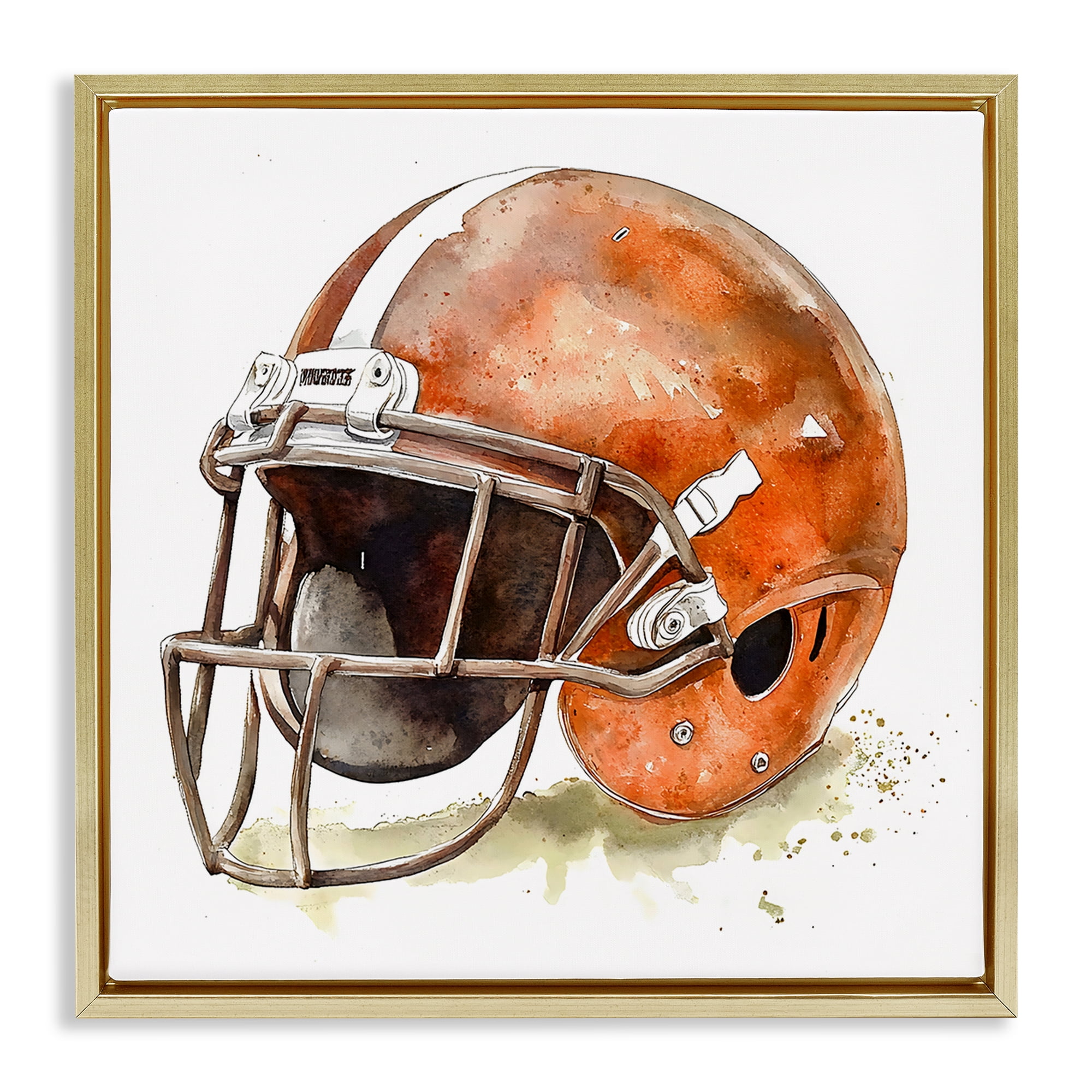 Stupell Industries Red Football Helmet Gold Framed Floater Canvas Wall Art, design by Creative Studio