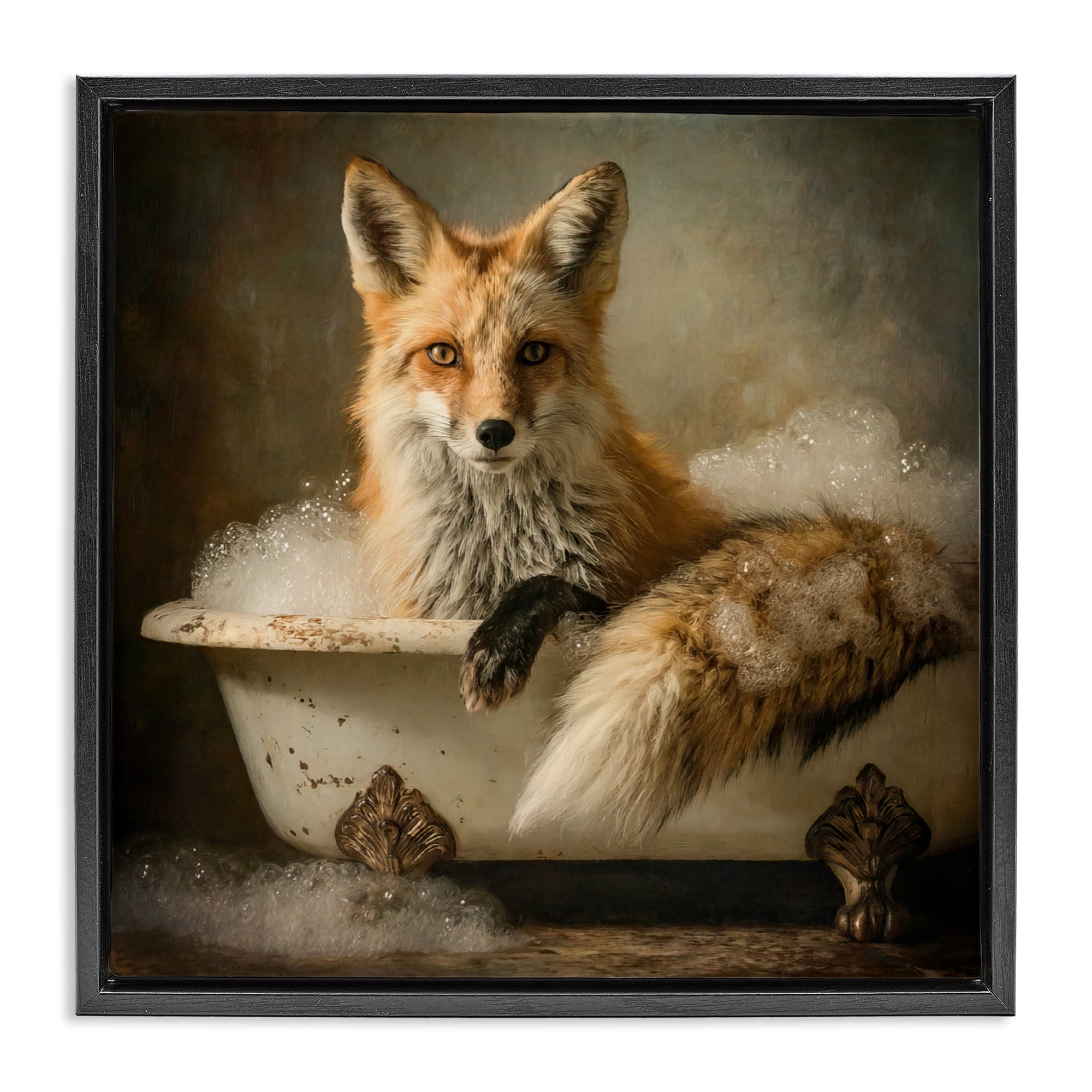 Stupell Industries Red Fox Bubble Bath Black Framed Floater Canvas Wall Art, design by Tina LeCour