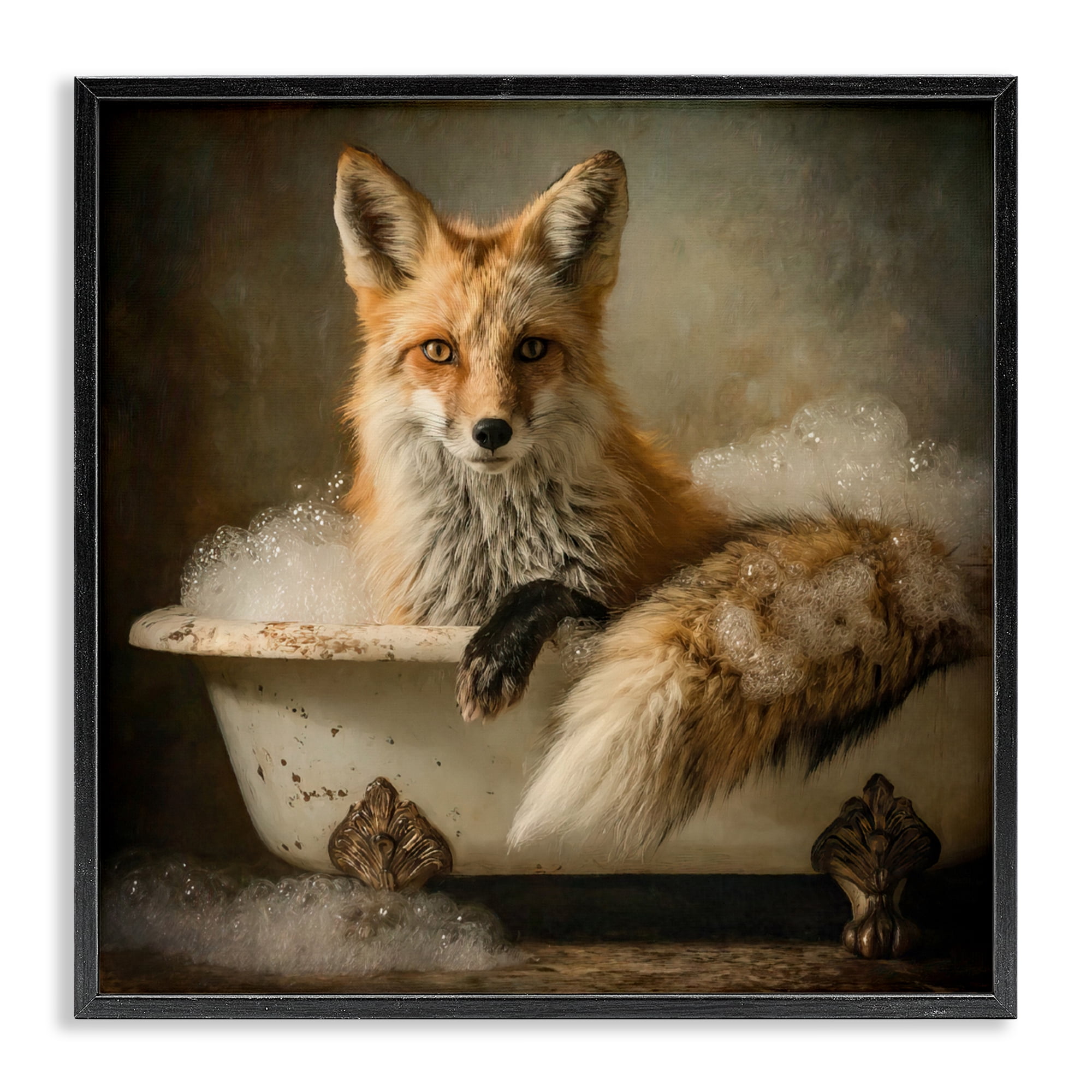 Stupell Industries Red Fox Bubble Bath Black Framed Giclee Art, design by Tina LeCour
