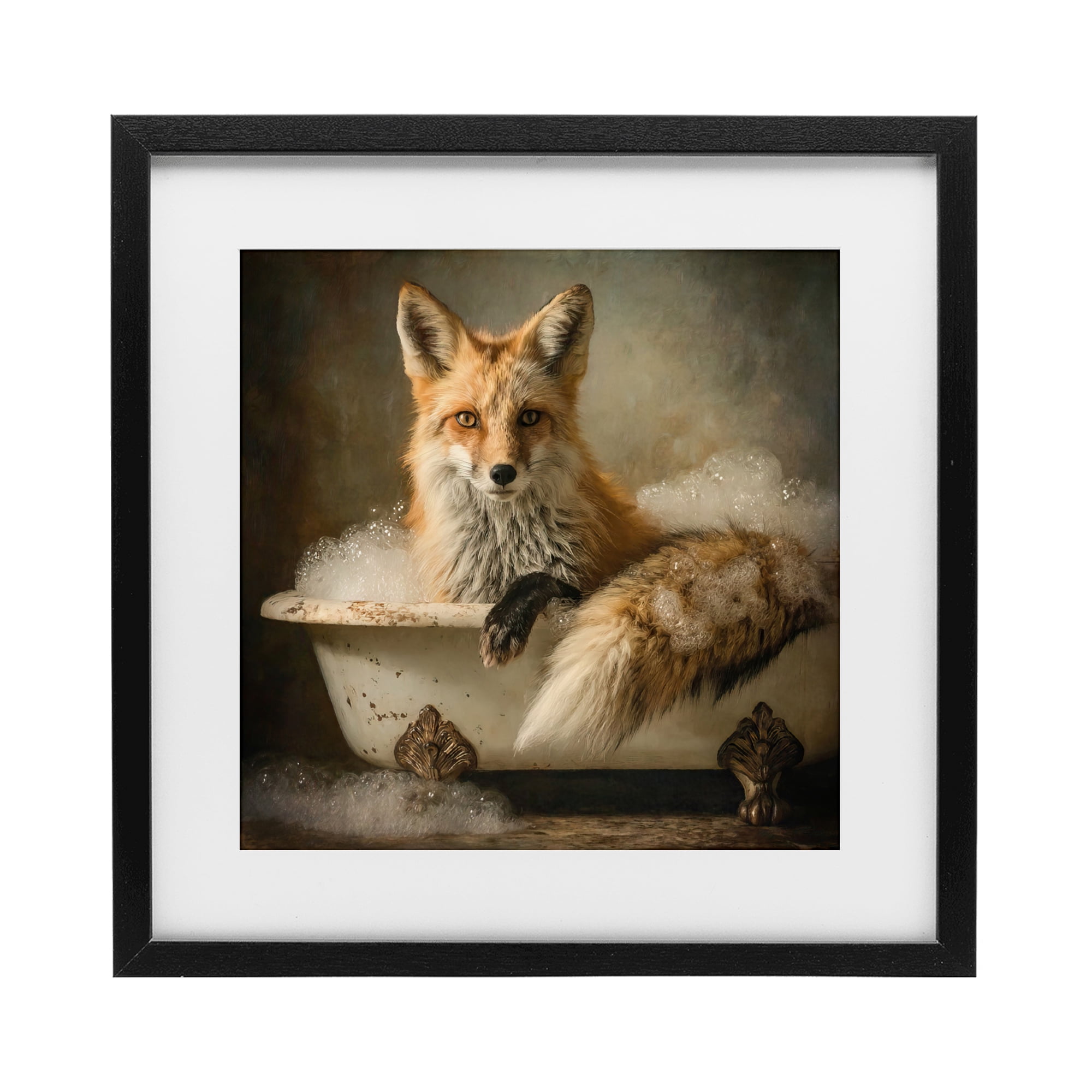 Stupell Industries Red Fox Bubble Bath Black Framed Print Under Glass, design by Tina LeCour