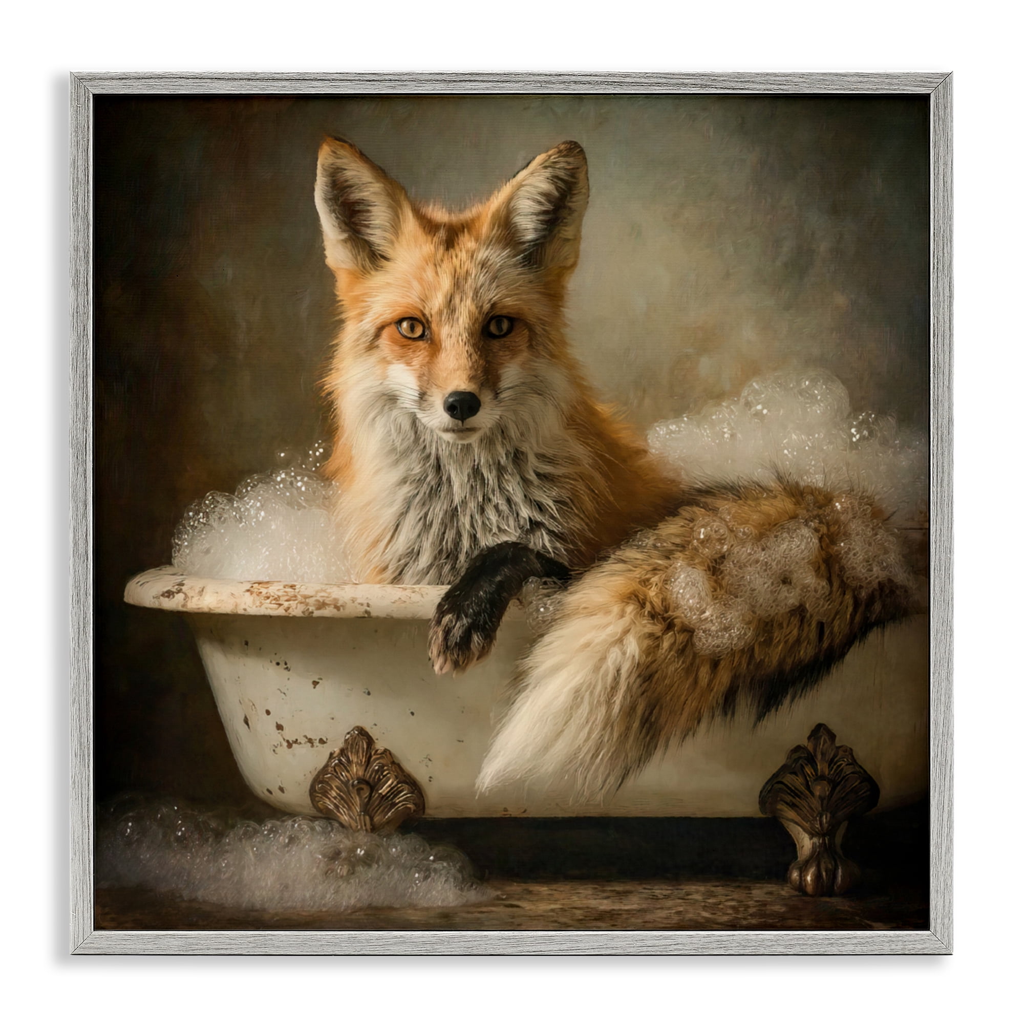 Stupell Industries Red Fox Bubble Bath Gray Framed Giclee Art, design by Tina LeCour