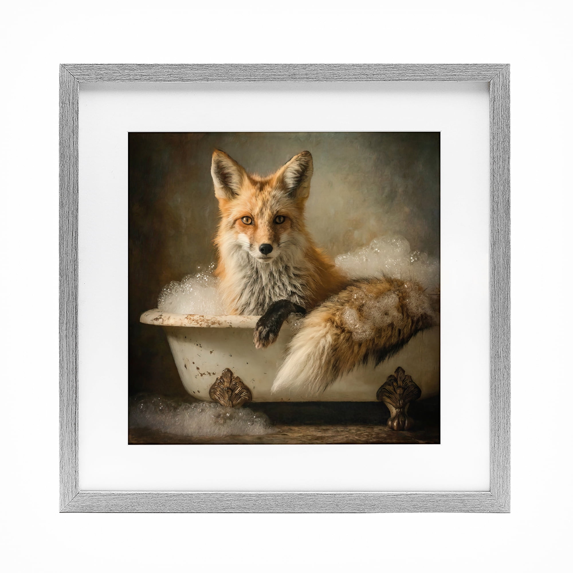 Stupell Industries Red Fox Bubble Bath Gray Framed Print Under Glass, design by Tina LeCour
