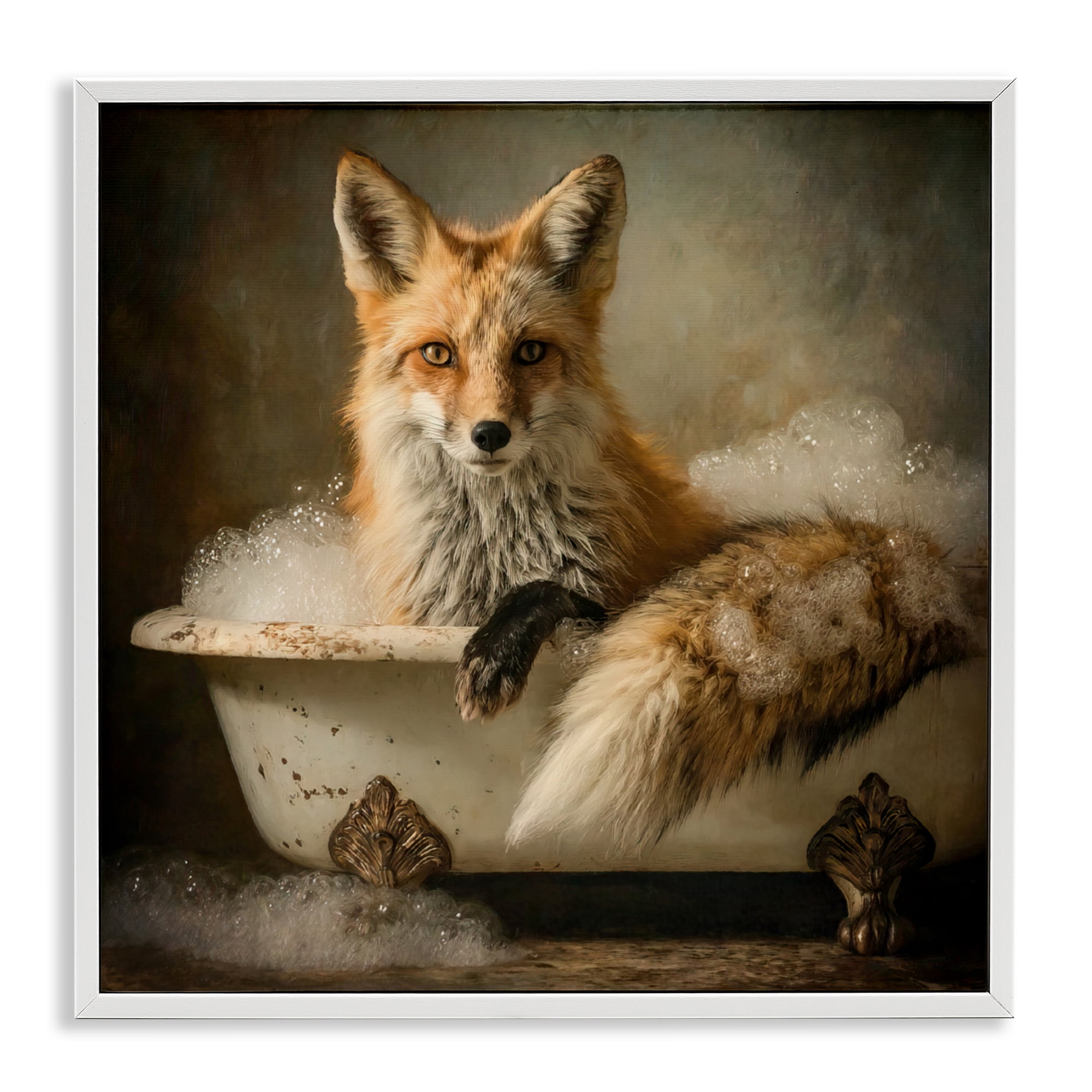 Stupell Industries Red Fox Bubble Bath White Framed Giclee Art, design by Tina LeCour