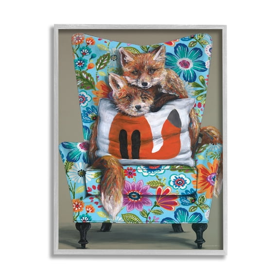 Stupell Industries Red Fox Pair Sitting Chair Spring Floral Pattern, 24 x 30, Design by Kamdon Kreations
