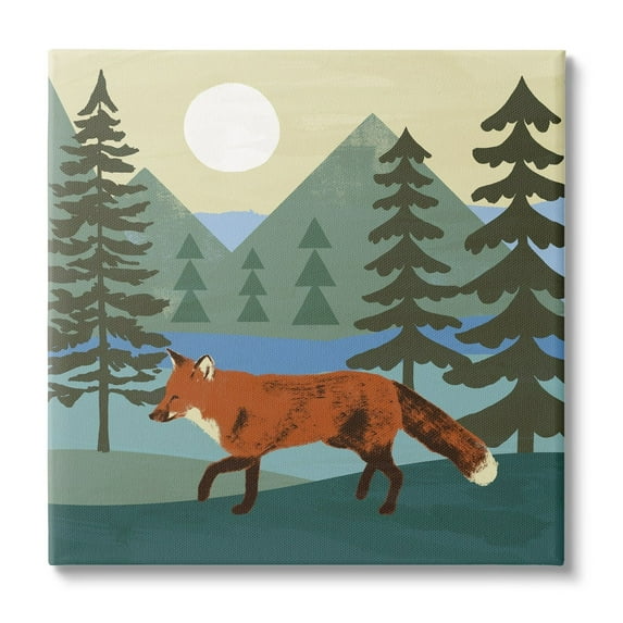 Stupell Industries Red Fox Running Forest Distant Mountains Sunset, 30 x 30, Design by Victoria Barnes