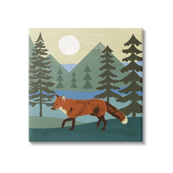 Stupell Industries Red Fox Running Forest Distant Mountains Sunset Graphic Art Gallery-Wrapped Canvas Print Wall Art, 36x36, by Victoria Barnes