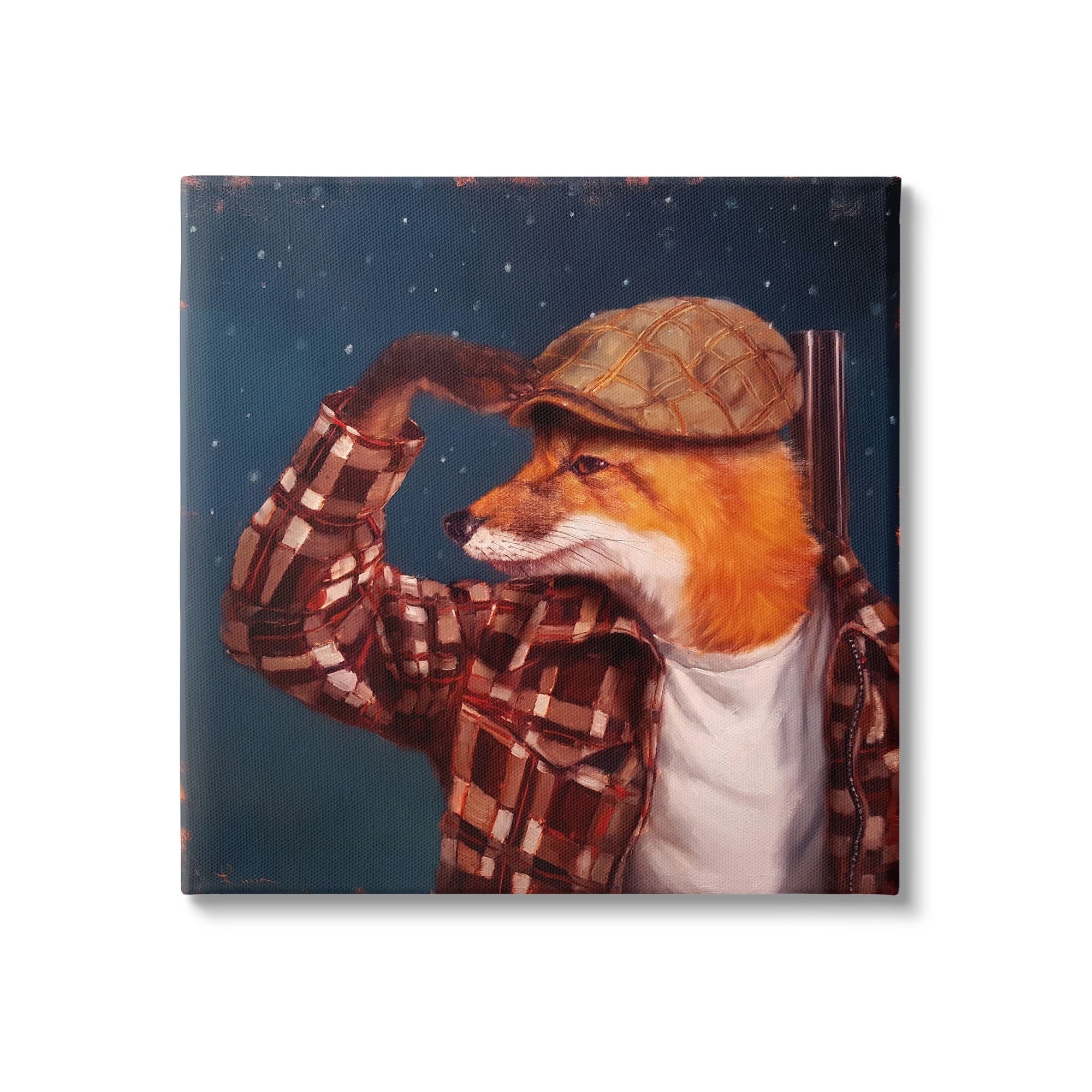 Stupell Industries Red Fox Tartan Plaid Fashion Cap Nighttime Sky Canvas Wall Art, 36 x 36, Design by Lucia Heffernan