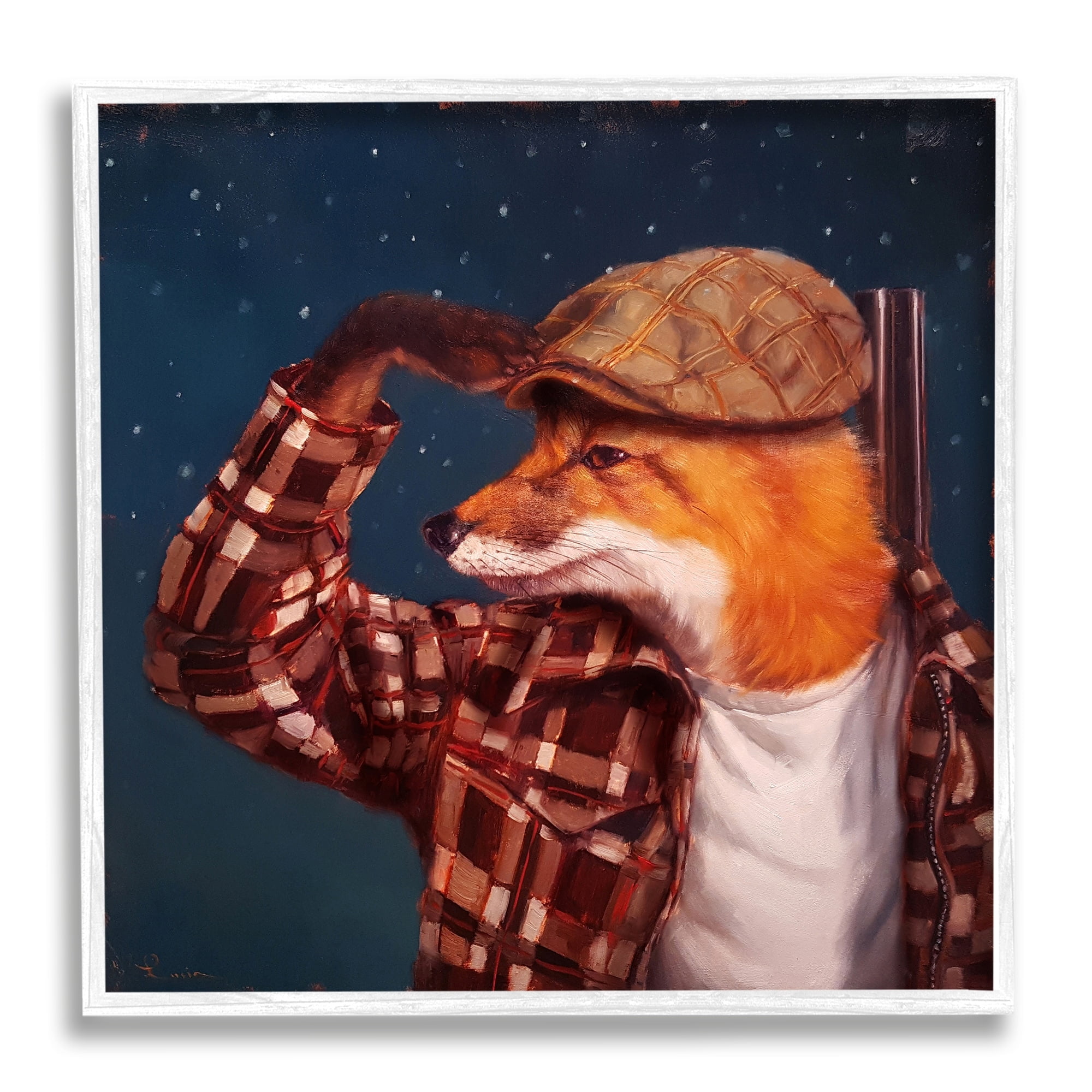 Stupell Industries Red Fox Tartan Plaid Fashion Cap Nighttime Sky Framed Wall Art, 17 x 17, Design by Lucia Heffernan