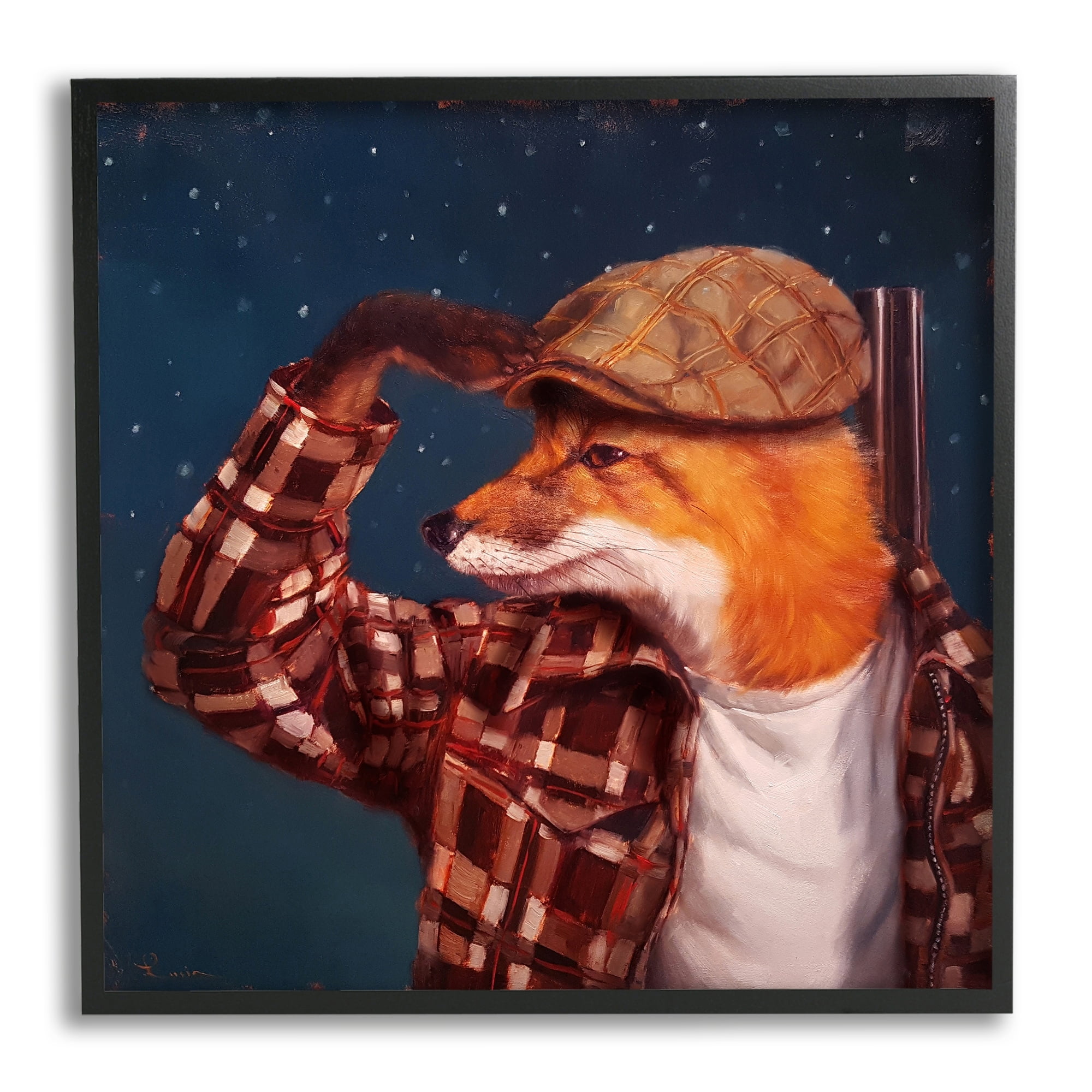 Stupell Industries Red Fox Tartan Plaid Fashion Cap Nighttime Sky Framed Wall Art, 24 x 24, Design by Lucia Heffernan