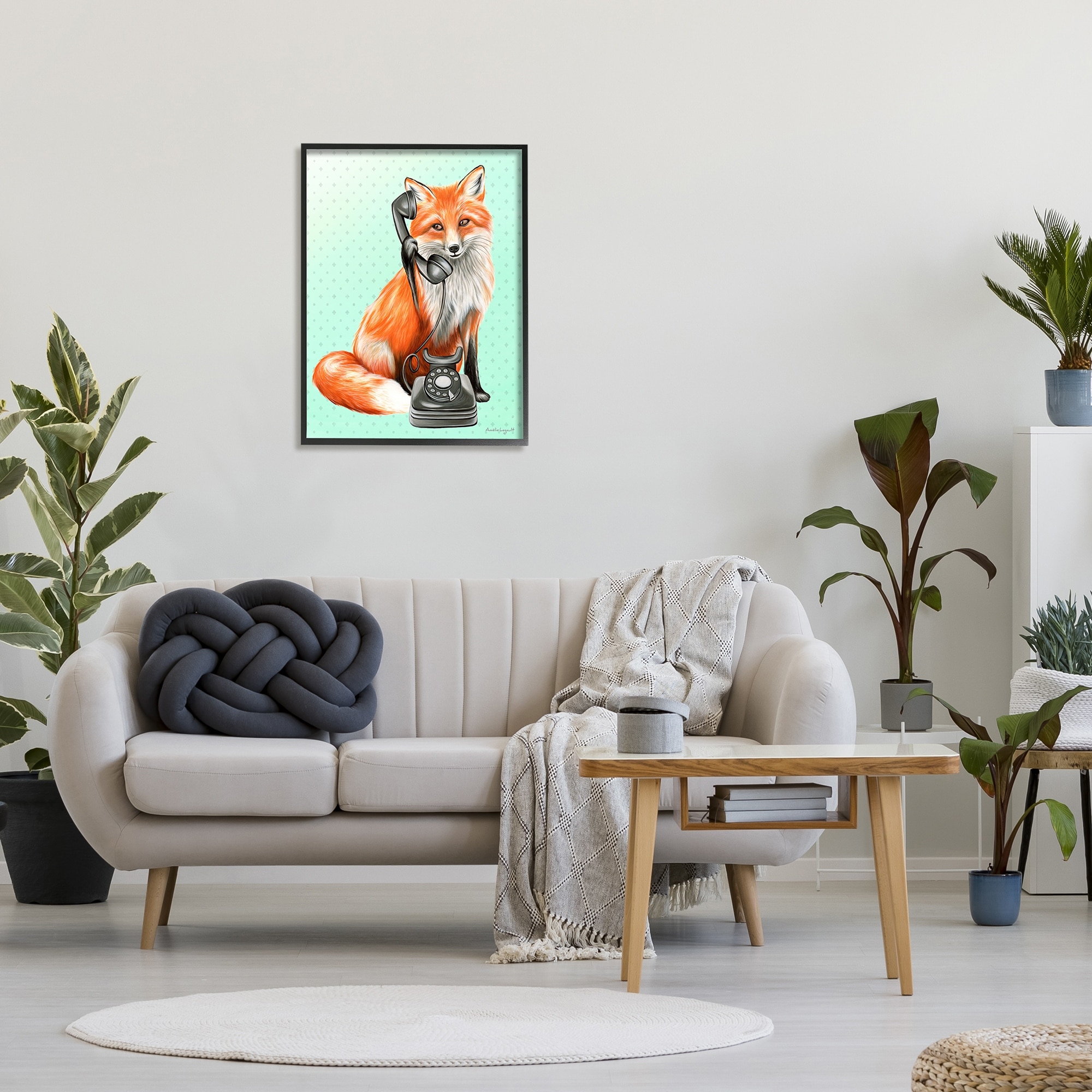 Stupell Industries Red Fox Vintage Phone Dotted Ombre Pattern Graphic Art Black Framed Art Print Wall Art, Design by Amelie Legault