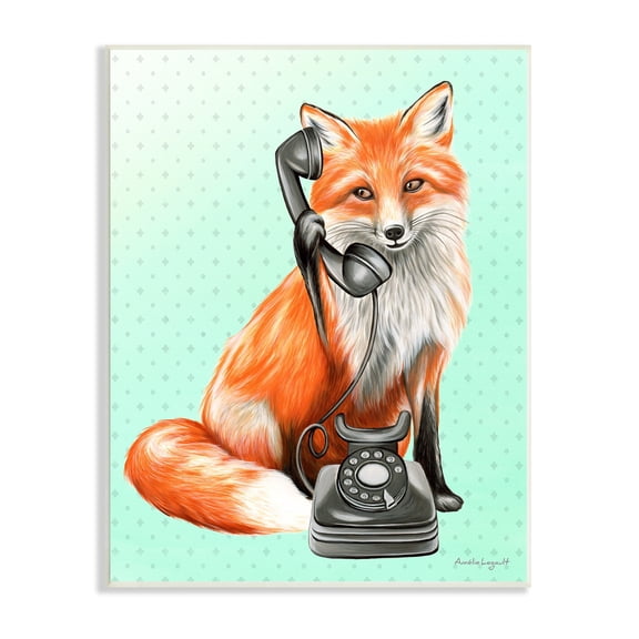 Stupell Industries Red Fox Vintage Phone Dotted Ombre Pattern Graphic Art Unframed Art Print Wall Art, Design by Amelie Legault