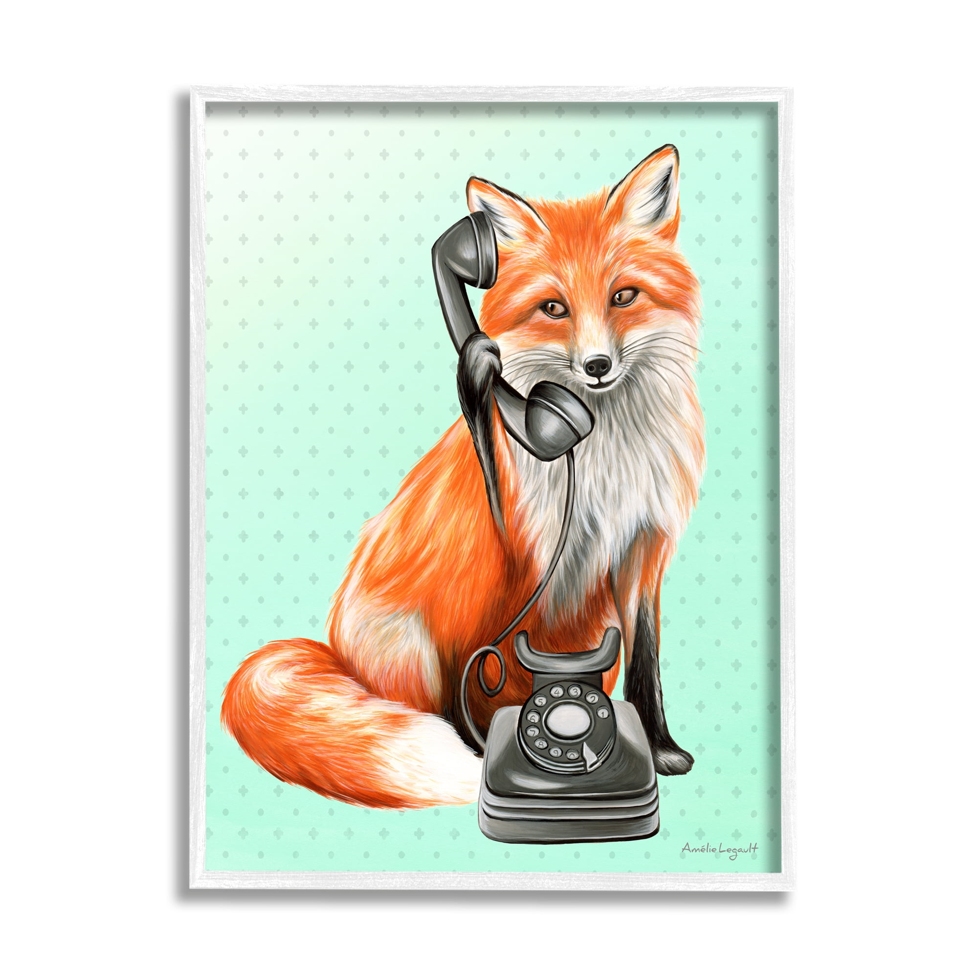 Stupell Industries Red Fox Vintage Phone Dotted Ombre Pattern Graphic Art White Framed Art Print Wall Art, Design by Amelie Legault