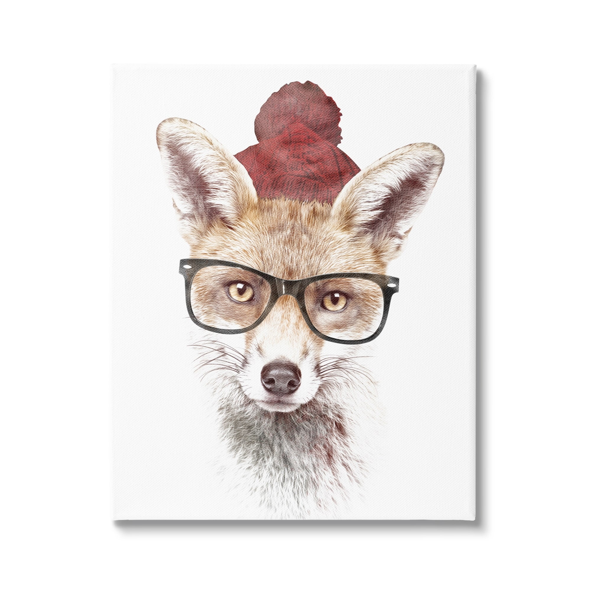 Stupell Industries Red Fox Winter Beanie Hat Glasses Spectacles Canvas Wall Art, 24 x 30, Design by Robert Farkas
