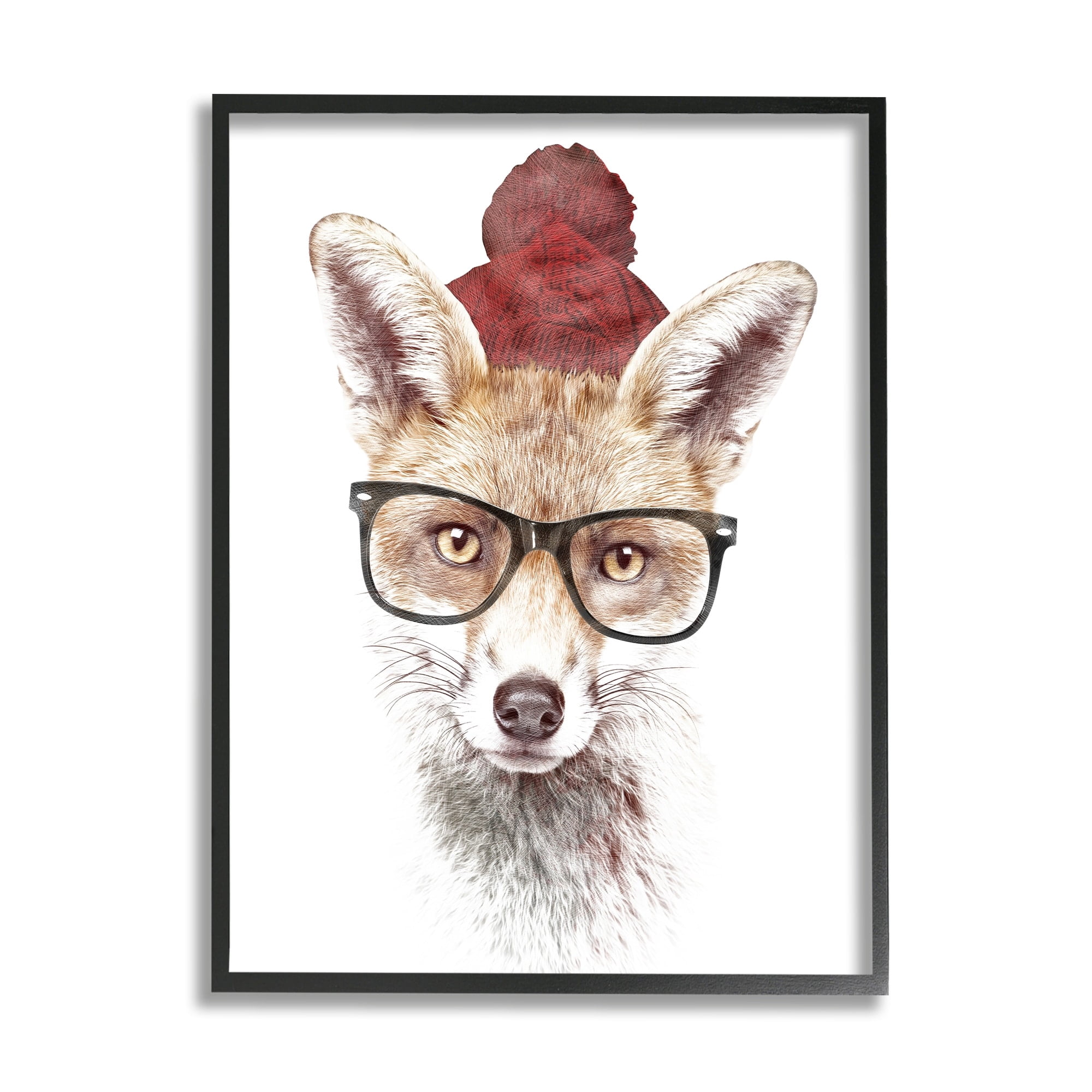 Stupell Industries Red Fox Winter Beanie Hat Glasses Spectacles Framed Wall Art, 16 x 20, Design by Robert Farkas