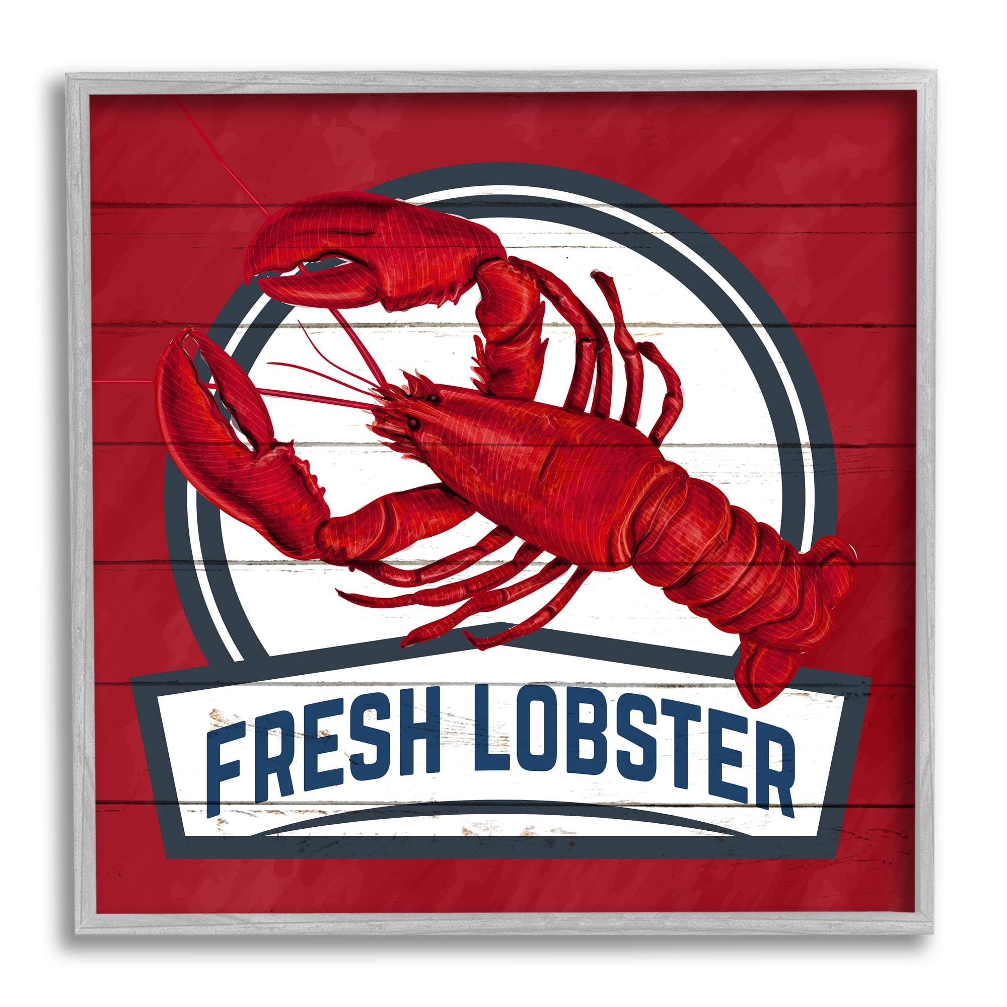 Stupell Industries Red Fresh Lobster Phrase Animals & Insects Painting Gray Framed Art Print Wall Art, 12 x 12