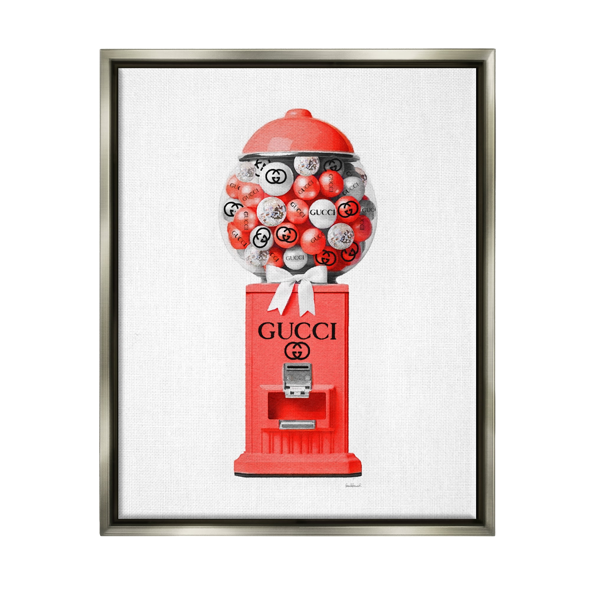 Stupell Industries Red Glam Candy Machine Beauty & Fashion Painting Gray Floater Framed Canvas Art Print Wall Art, 17 x 21