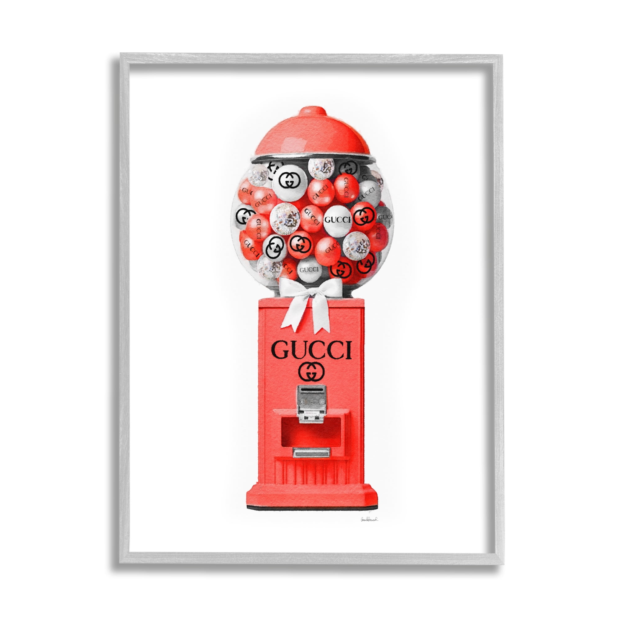 Stupell Industries Red Glam Candy Machine Beauty & Fashion Painting Gray Framed Art Print Wall Art, 11 x 14