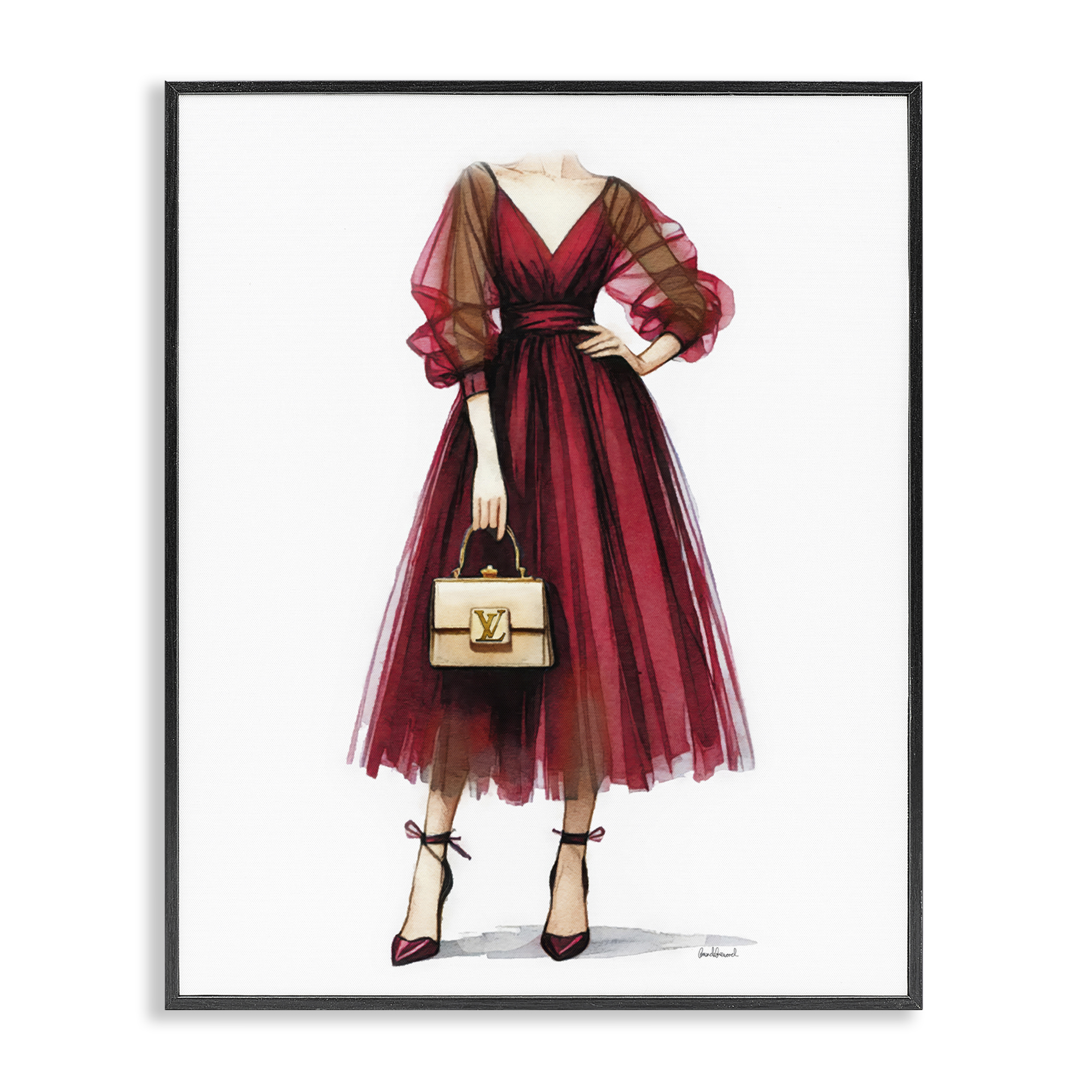 Stupell Industries Red Glam Gown Fashion Painting Black Framed Art Print Wall Art, 16 x 20