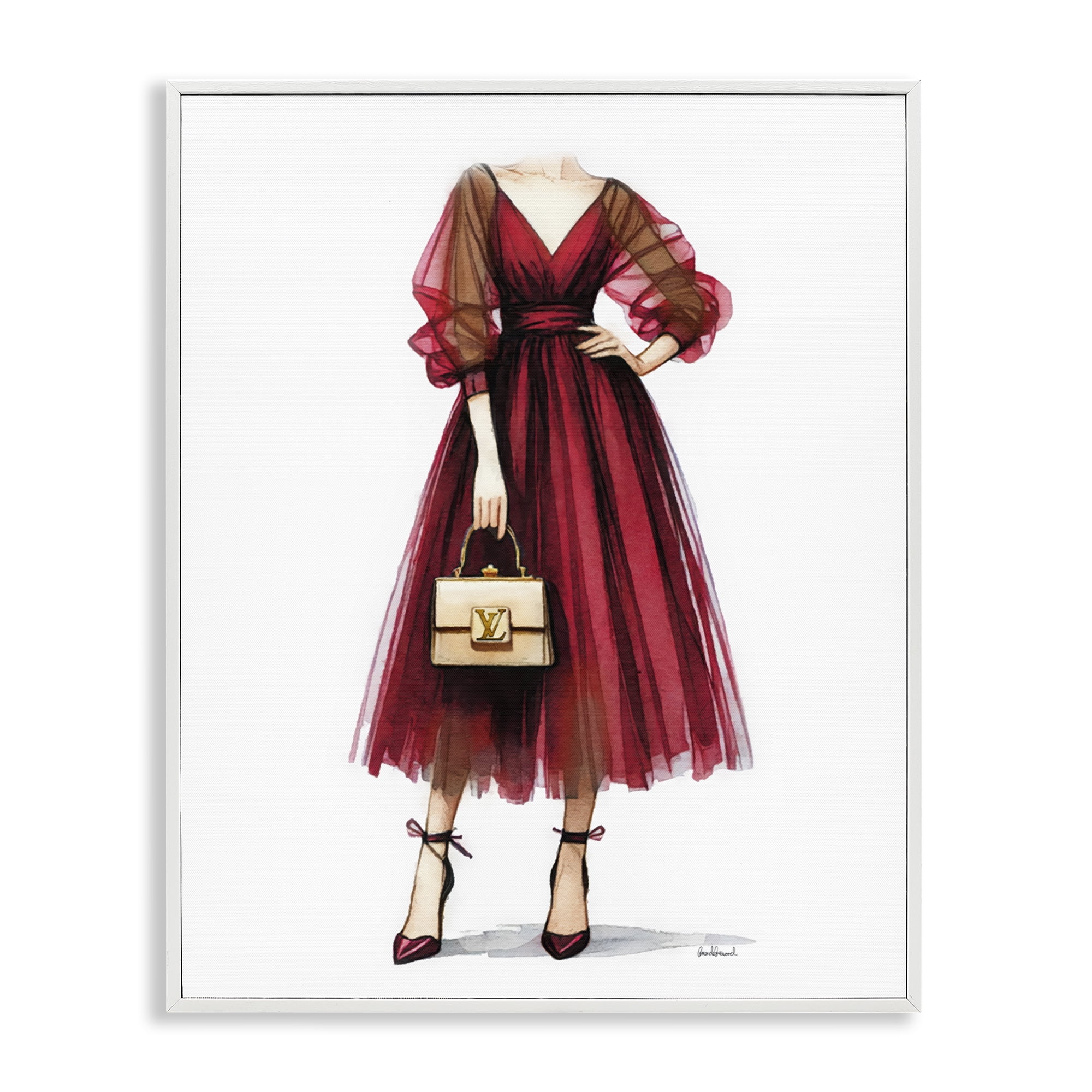 Stupell Industries Red Glam Gown Fashion Painting White Framed Art Print Wall Art, 16 x 20
