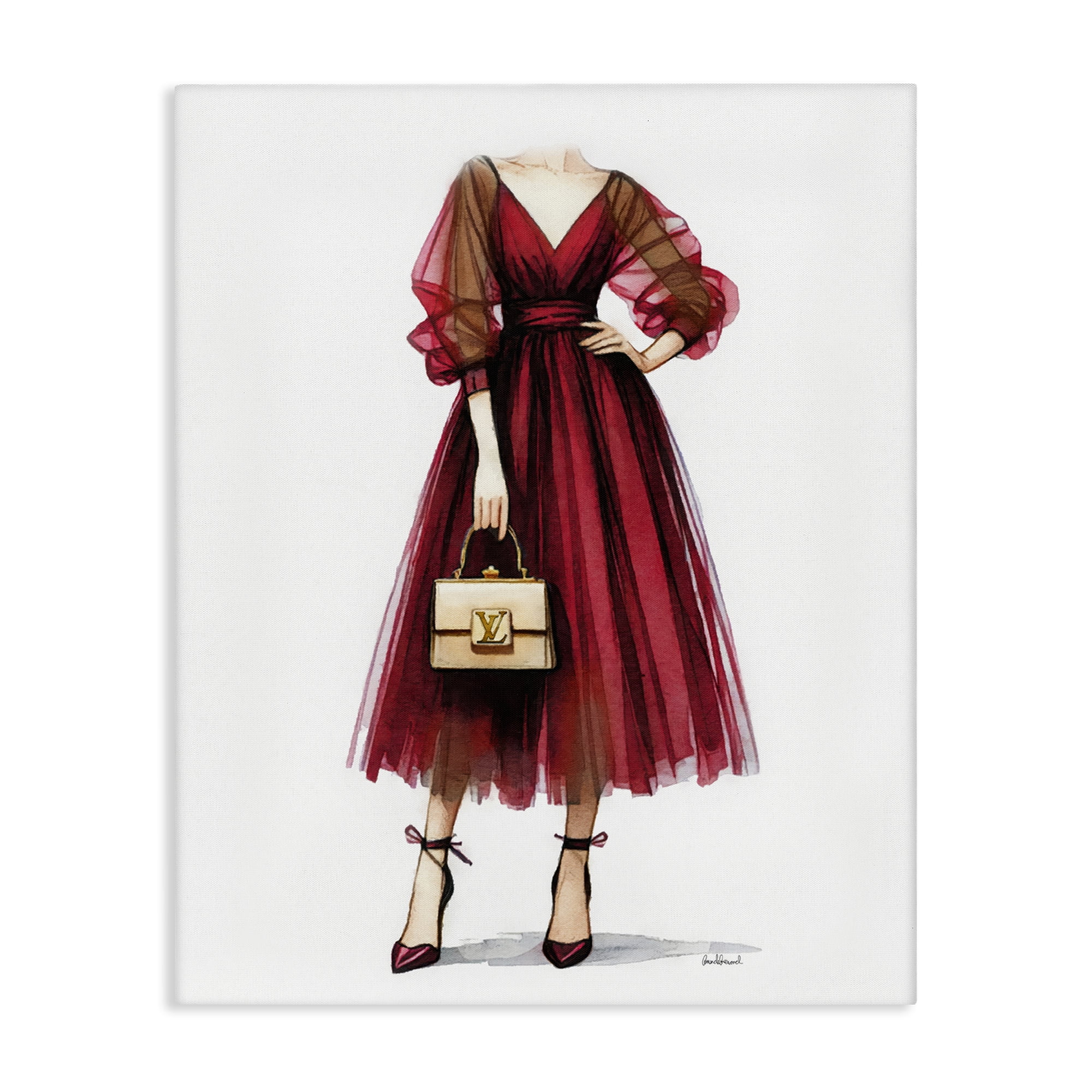 Stupell Industries Red Glam Gown Fashion Painting Wrapped Canvas Art Print Wall Art, 16 x 20
