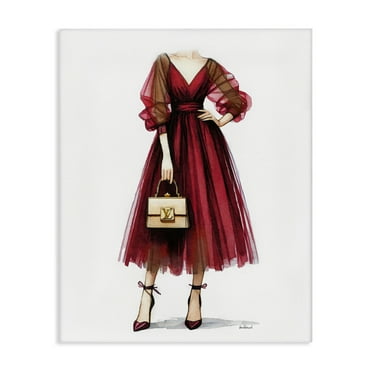 Stupell Industries Red Glam Gown Fashion Painting Wrapped Canvas Art Print Wall Art, 16 x 20
