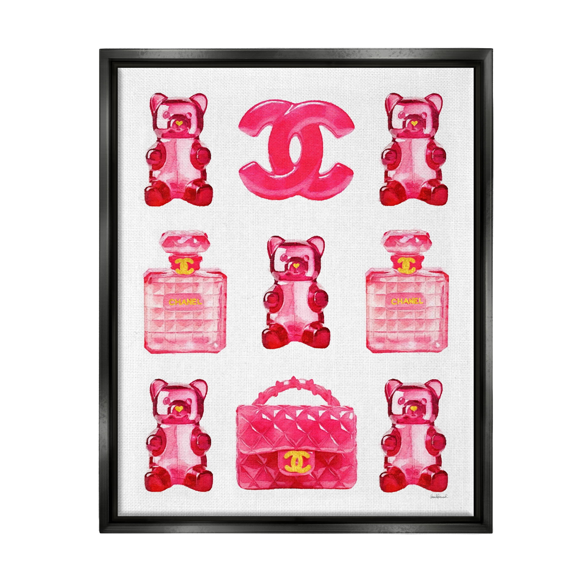 Stupell Industries Red Glam Gummy Candy Beauty & Fashion Painting Black Floater Framed Canvas Art Print Wall Art, 17 x 21