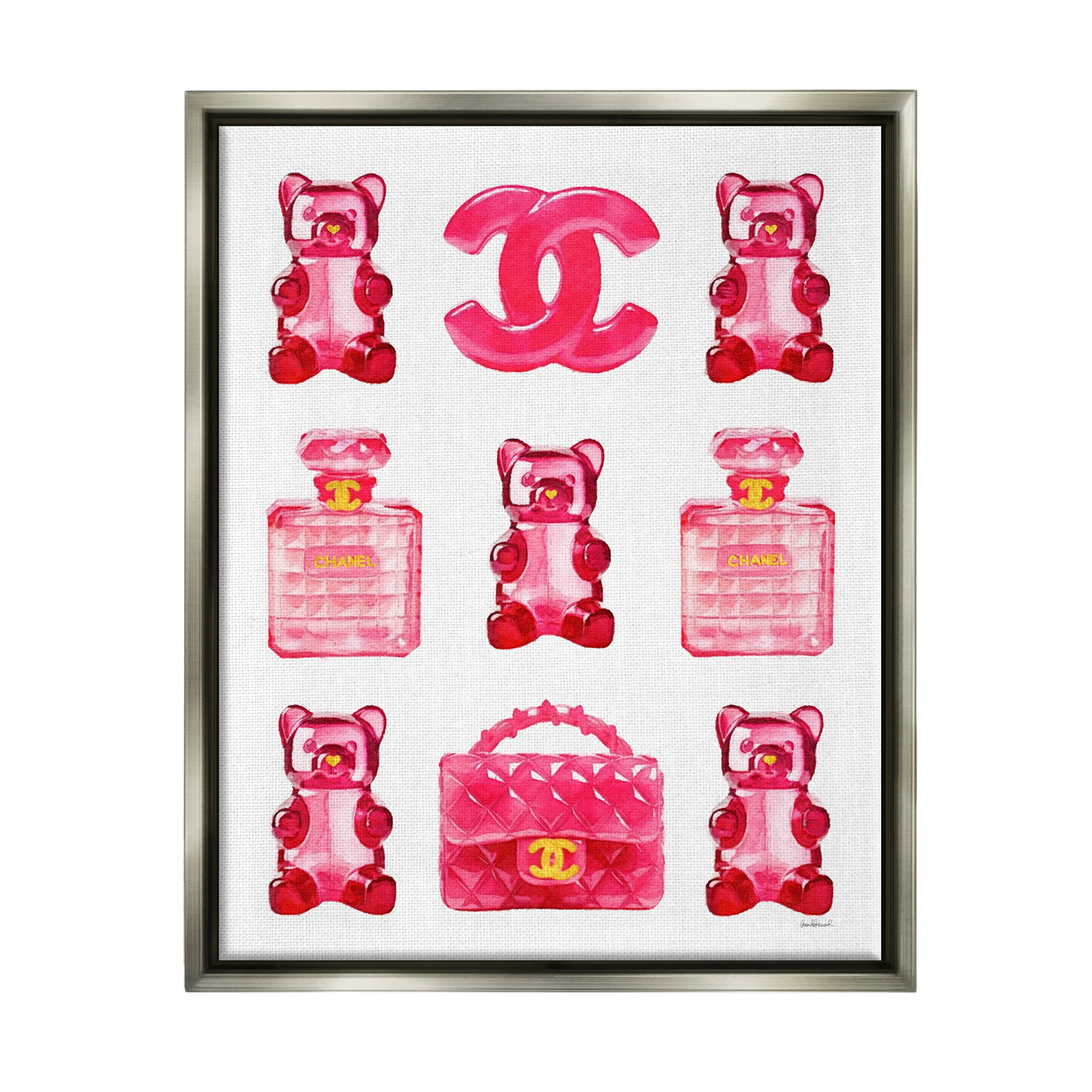 Stupell Industries Red Glam Gummy Candy Beauty & Fashion Painting Gray Floater Framed Canvas Art Print Wall Art, 17 x 21