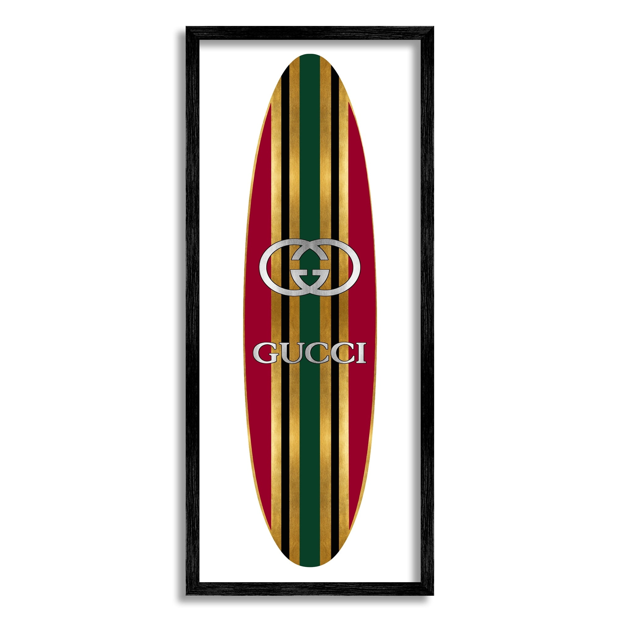 Stupell Industries Red Green Designer Logo Surfboard Fashion Motif Framed Wall Art, 10 x 24, Design by Madeline Blake