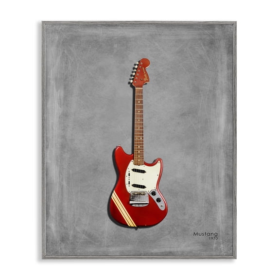 Stupell Industries Modern Red Guitar on Grey Gray Framed Giclee Art, 24 x 30, by Mark Rogan