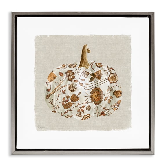 Stupell Industries Shabby Chic Red Harvest Pumpkin Gray Floating Frame Canvas Art, 18 x 18, by Livi Finn