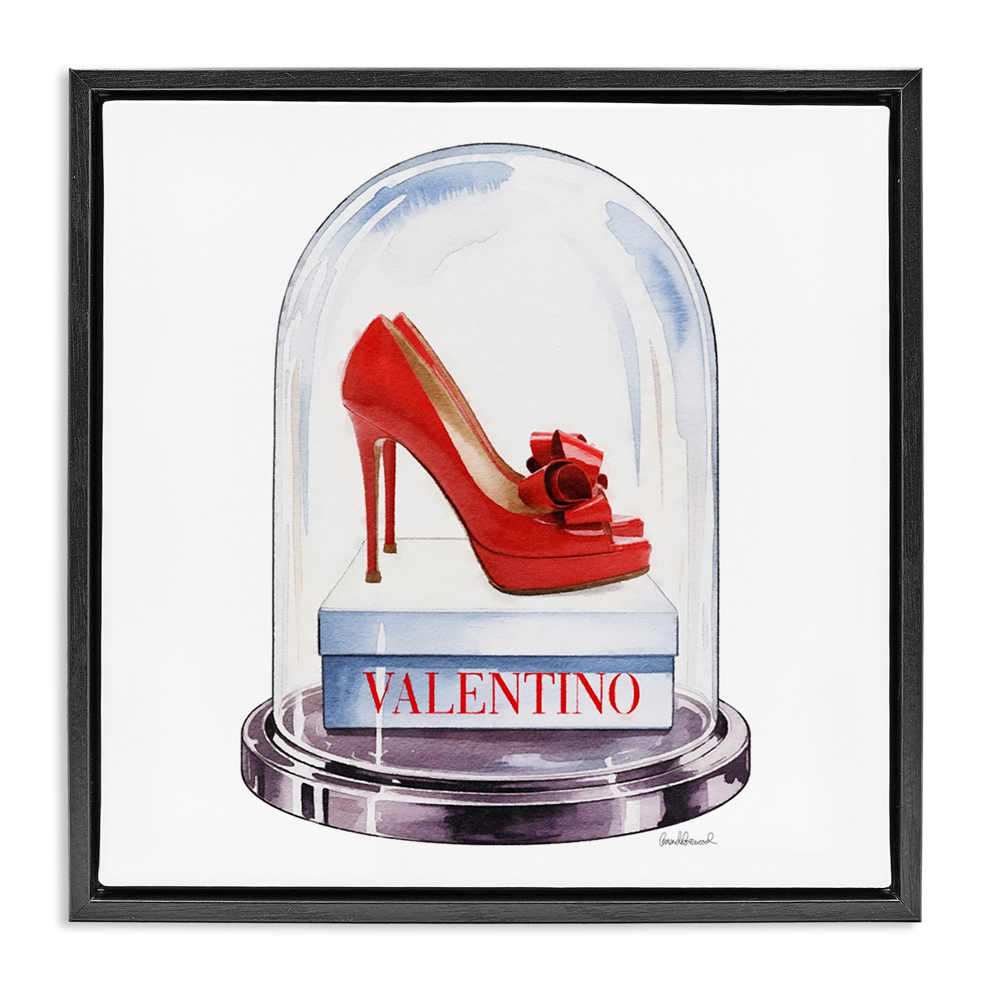 Stupell Industries Red Heels in Bell Jar Black Framed Floater Canvas Wall Art, design by Amanda Greenwood