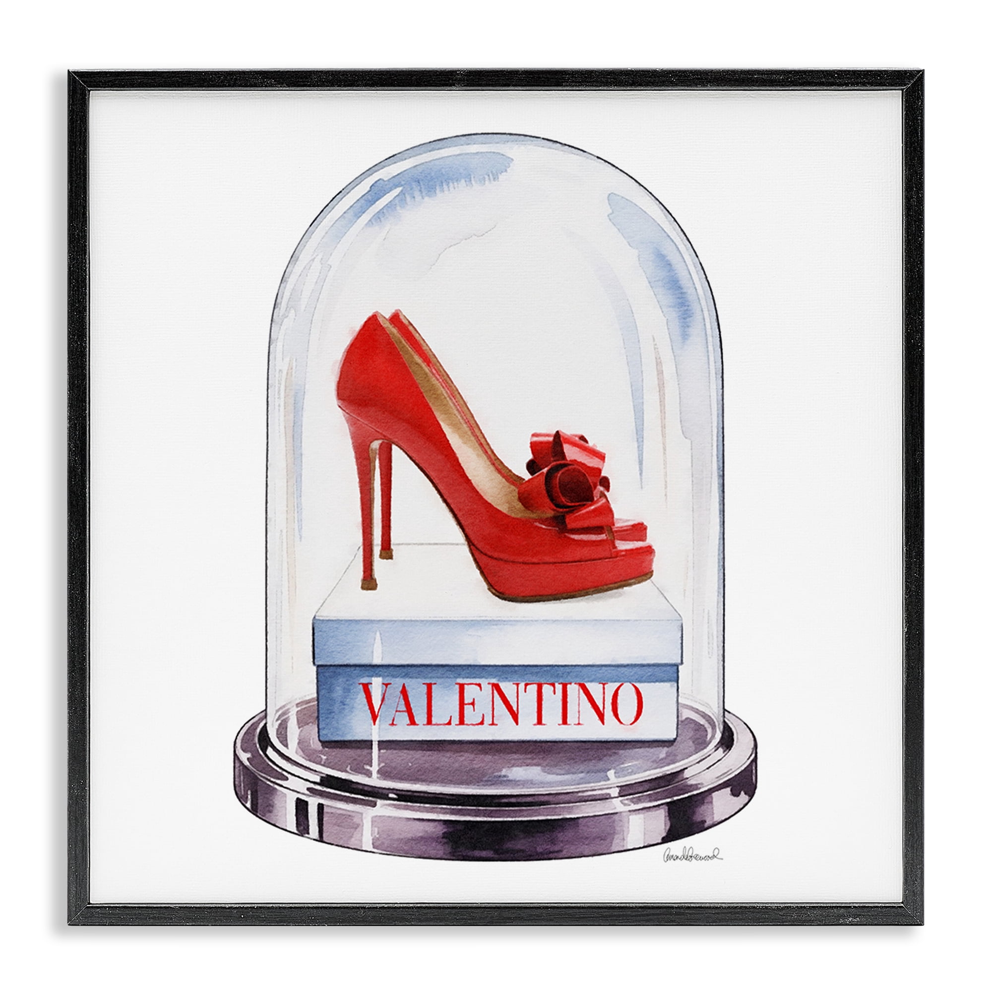 Stupell Industries Red Heels in Bell Jar Black Framed Giclee Art, design by Amanda Greenwood