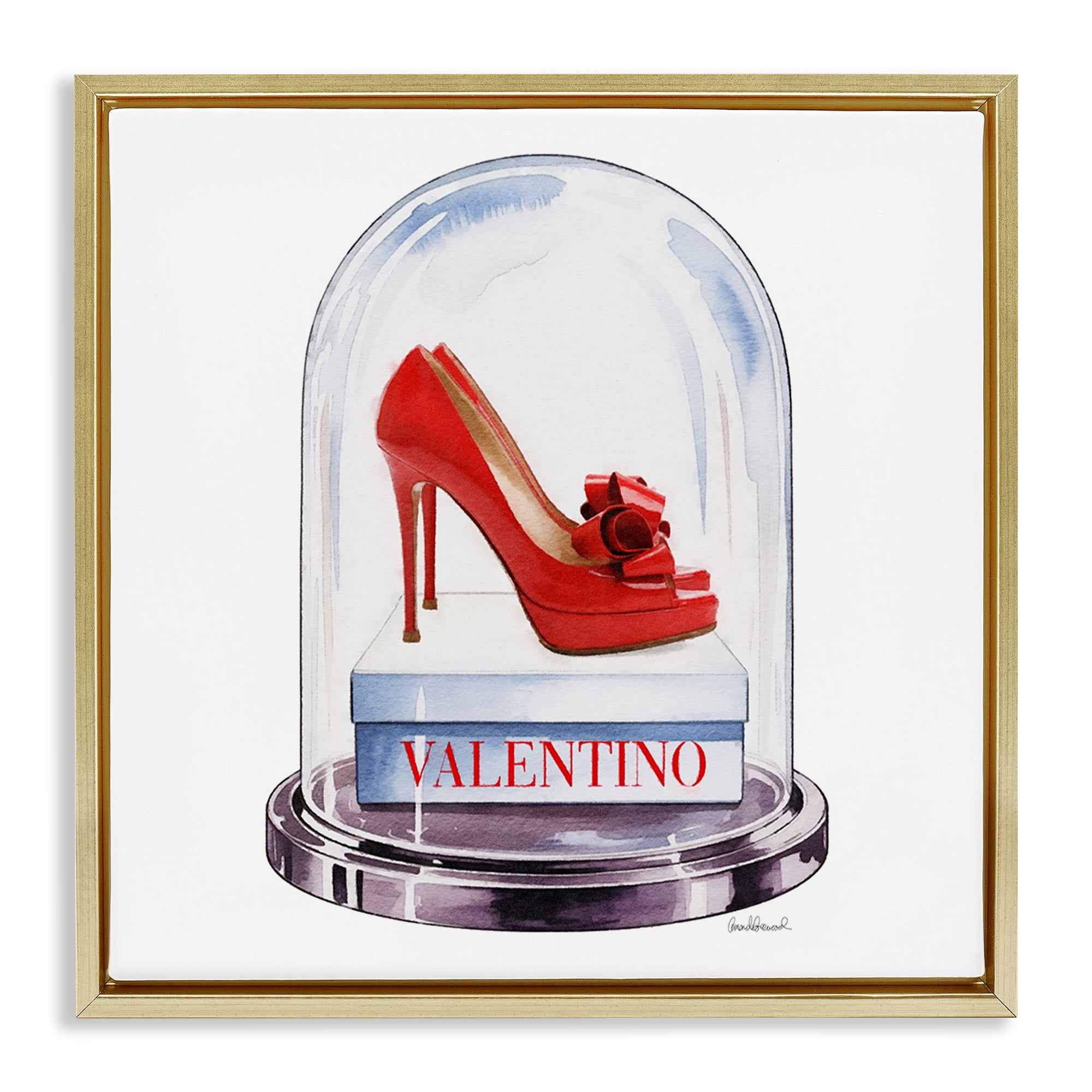 Stupell Industries Red Heels in Bell Jar Gold Framed Floater Canvas Wall Art, design by Amanda Greenwood
