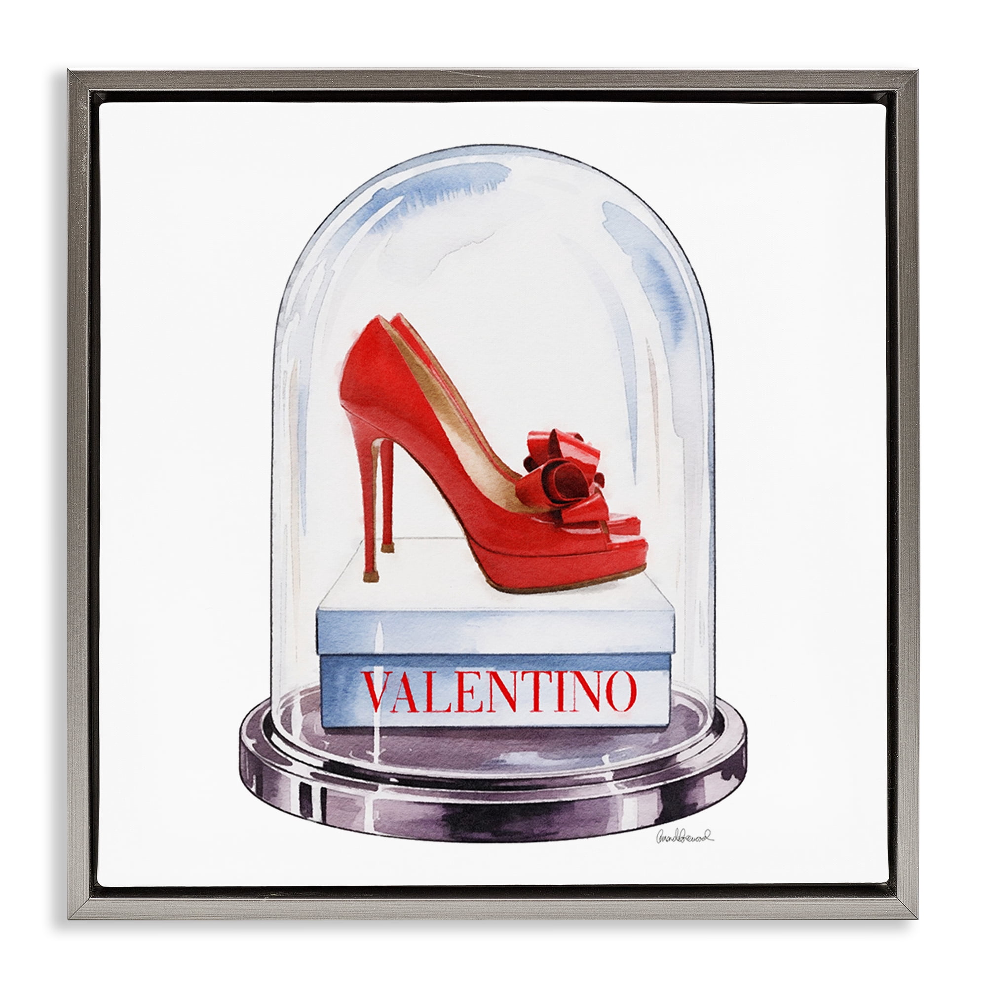 Stupell Industries Red Heels in Bell Jar Gray Framed Floater Canvas Wall Art, design by Amanda Greenwood
