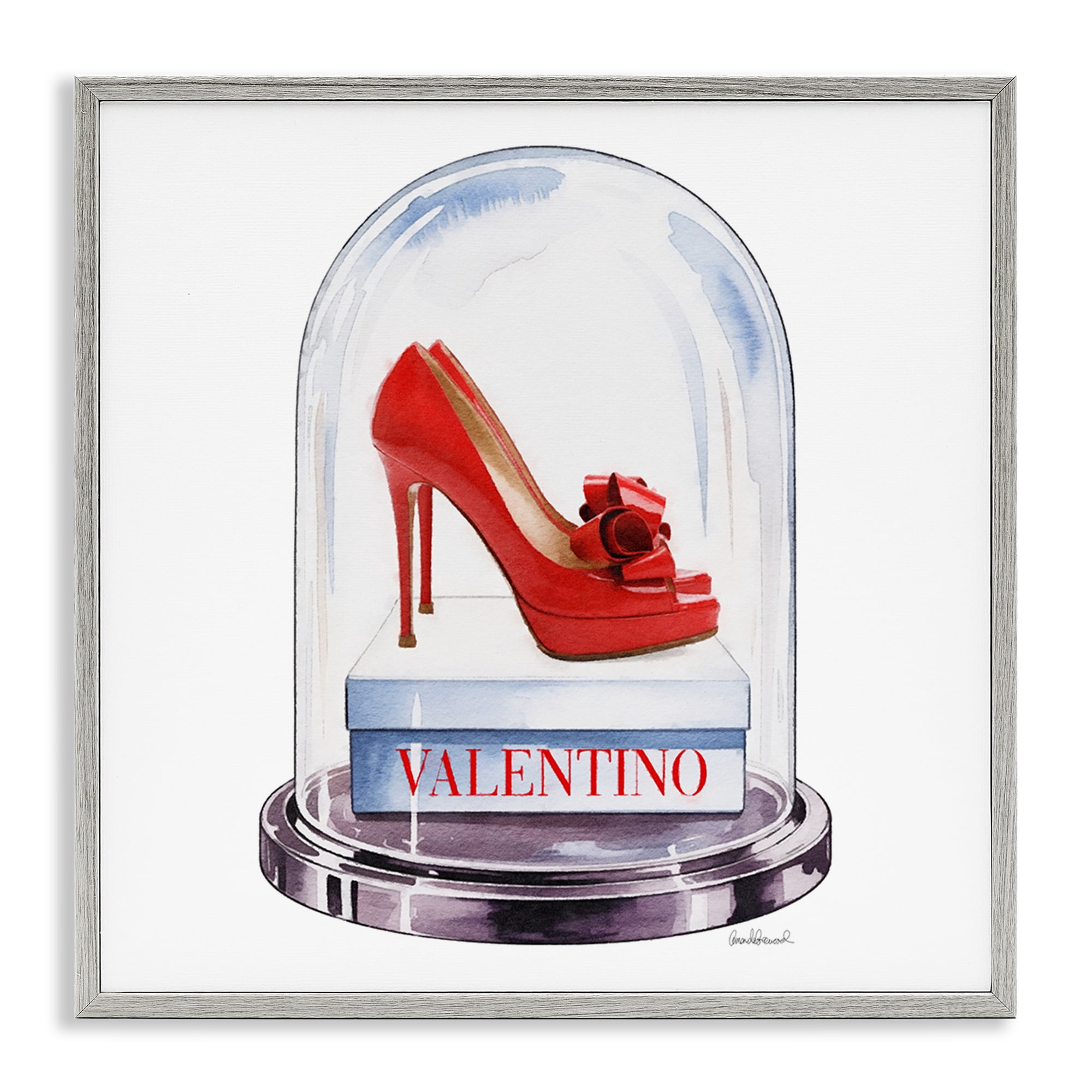 Stupell Industries Red Heels in Bell Jar Gray Framed Giclee Art, design by Amanda Greenwood