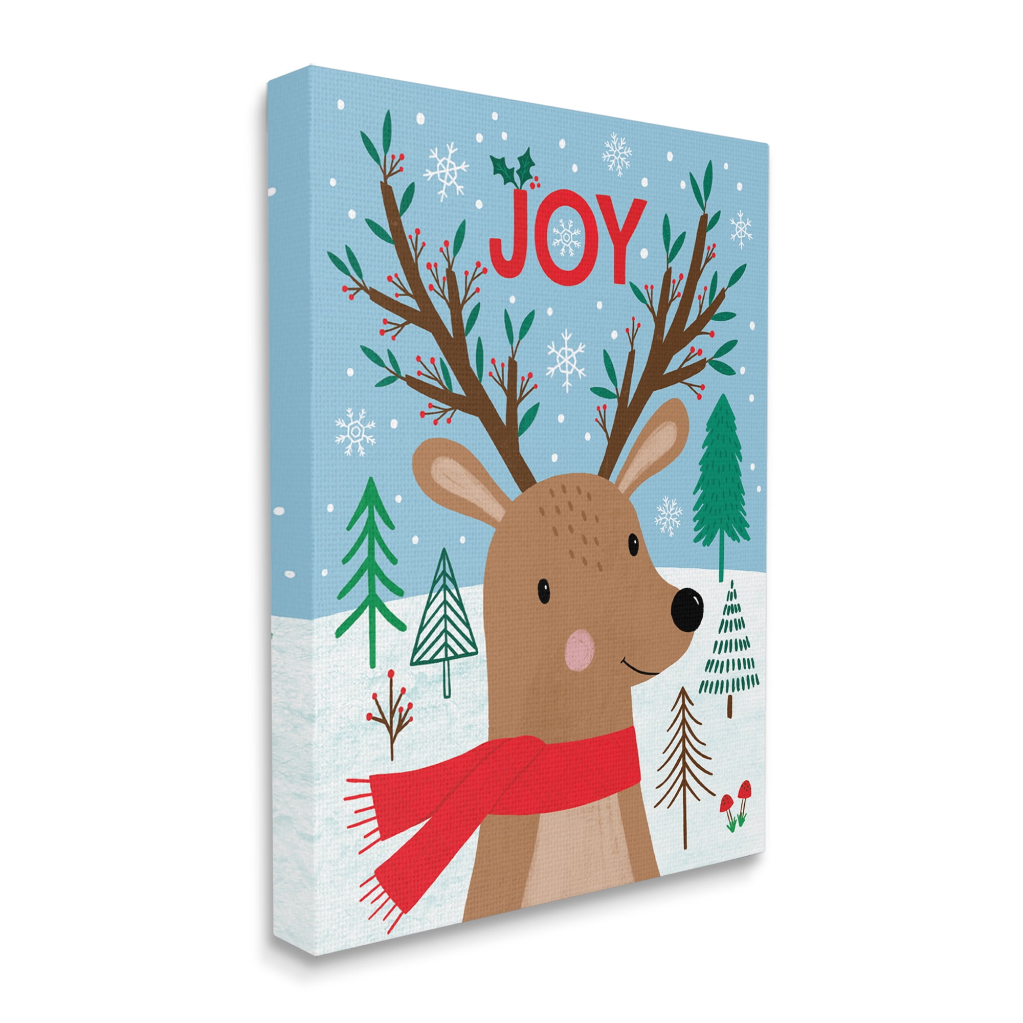 Stupell Industries Red Holly Reindeer Winter Forest Joy Typography Animals & Insects Painting Gallery Wrapped Canvas Print Wall Art, 30 x 40