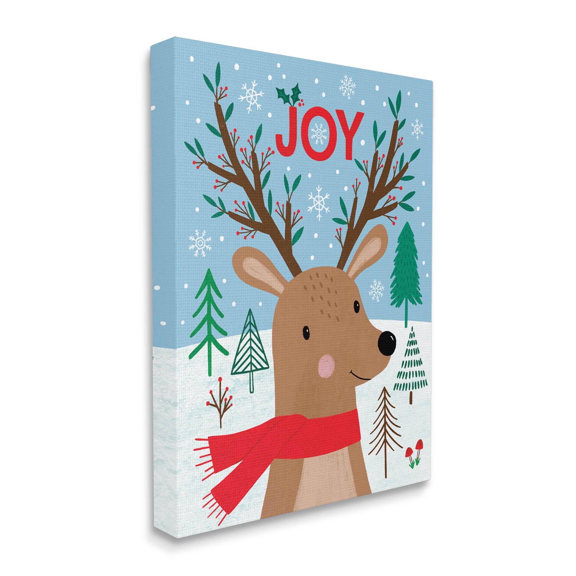 Stupell Industries Red Holly Reindeer Winter Forest Joy Typography Animals & Insects Painting Gallery Wrapped Canvas Print Wall Art, 36 x 48