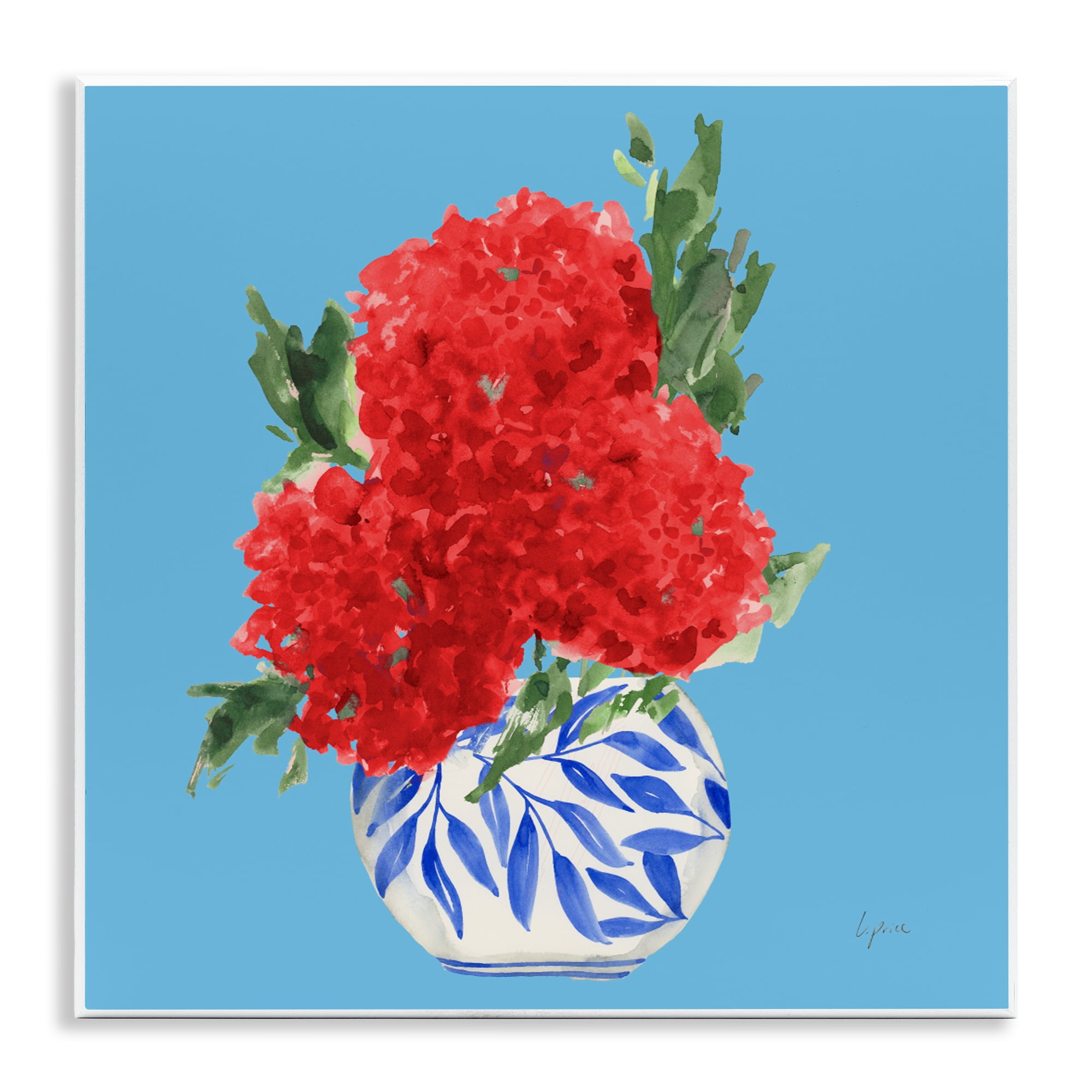 Stupell Industries Red Hydrangeas Blue Vase Wall Plaque Art, design by Lucille Price