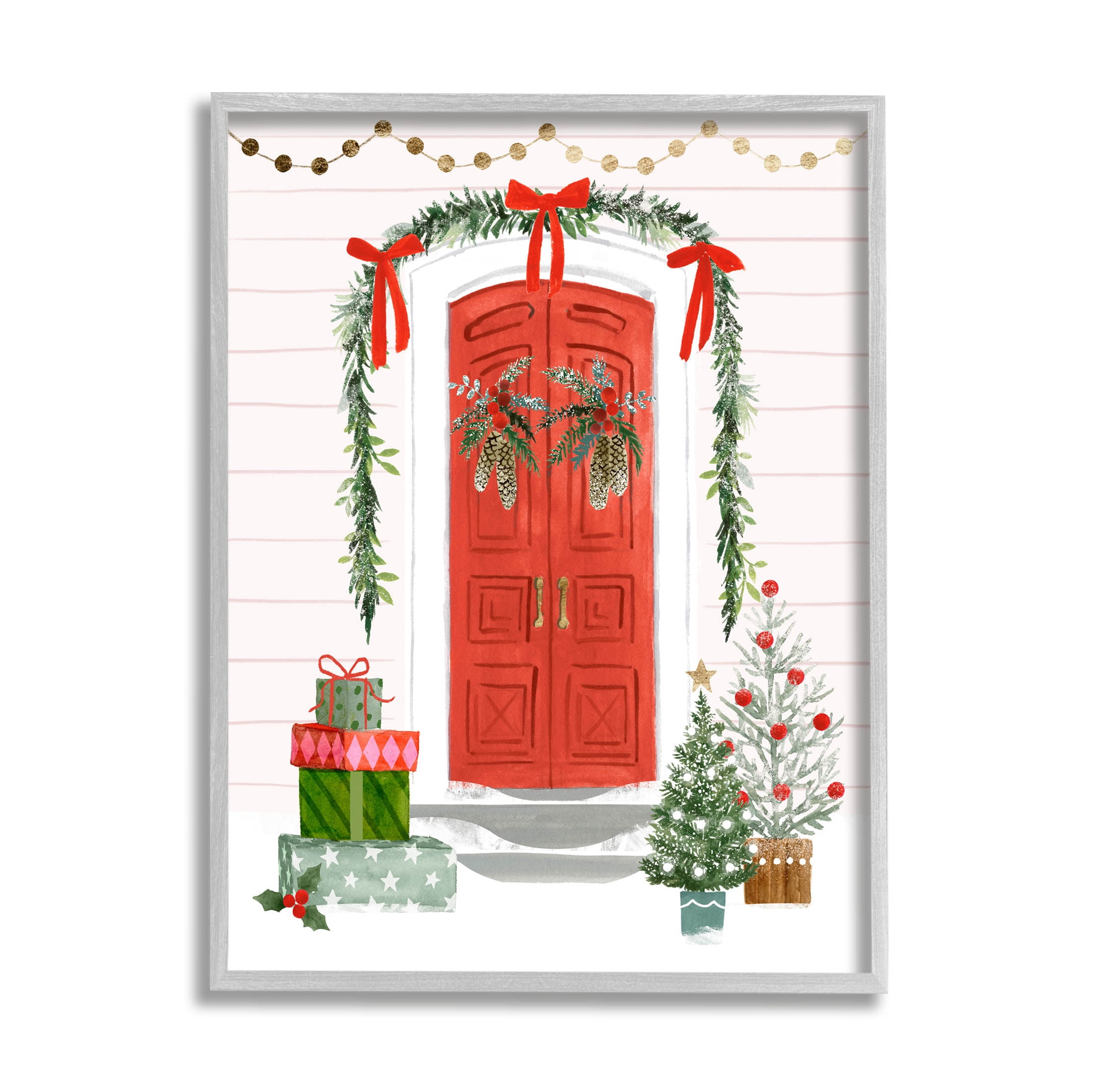 Stupell Industries Red Jolly Christmas Doorway Graphic Art Gray Framed Art Print Wall Art, Design by Victoria Barnes