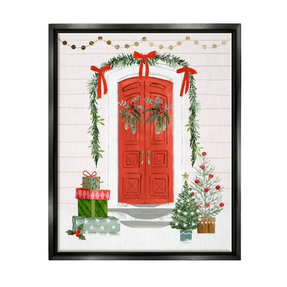 Stupell Industries Red Jolly Christmas Doorway Graphic Art Jet Black Floating Framed Canvas Print Wall Art, Design by Victoria Barnes