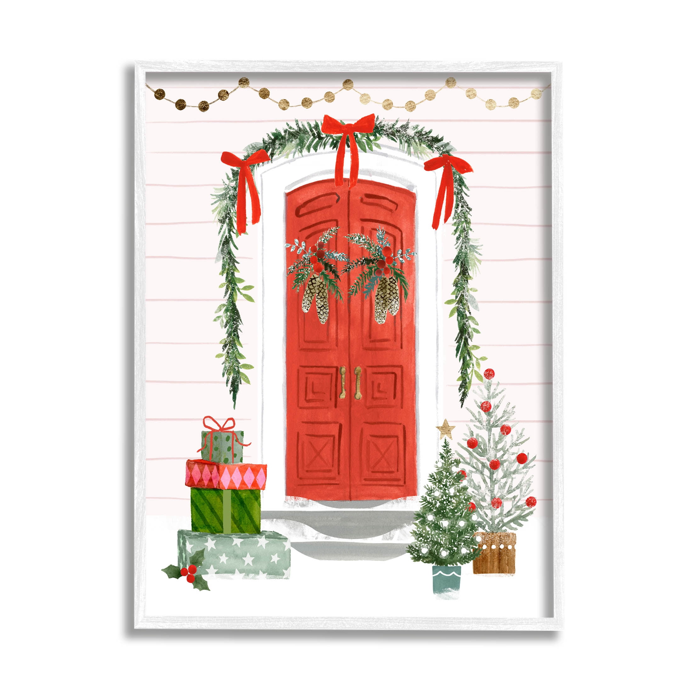 Stupell Industries Red Jolly Christmas Doorway Graphic Art White Framed Art Print Wall Art, Design by Victoria Barnes