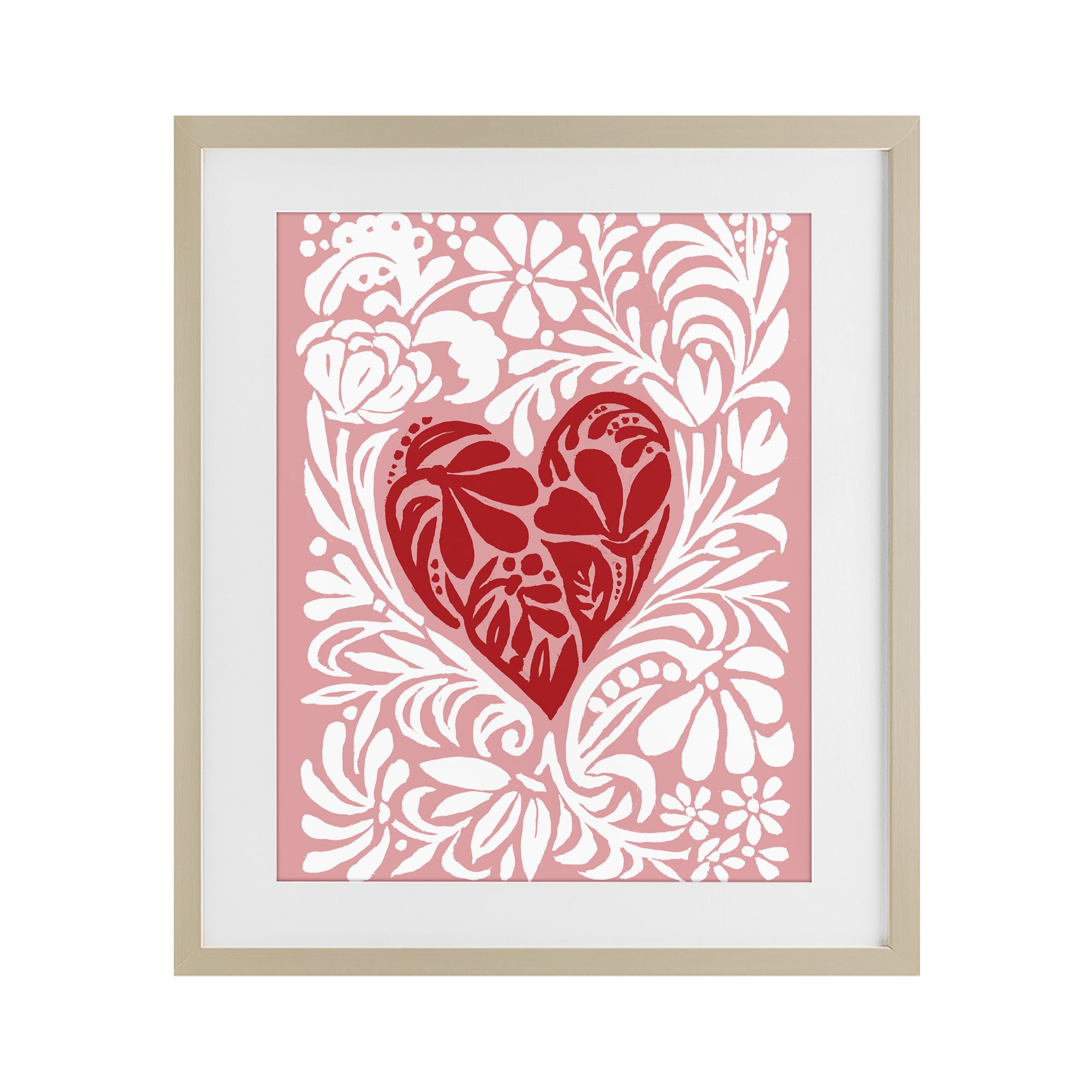 Stupell Industries Red Leafy Heart on Pink Birch Framed Print Under Glass, design by Cindy Jacobs