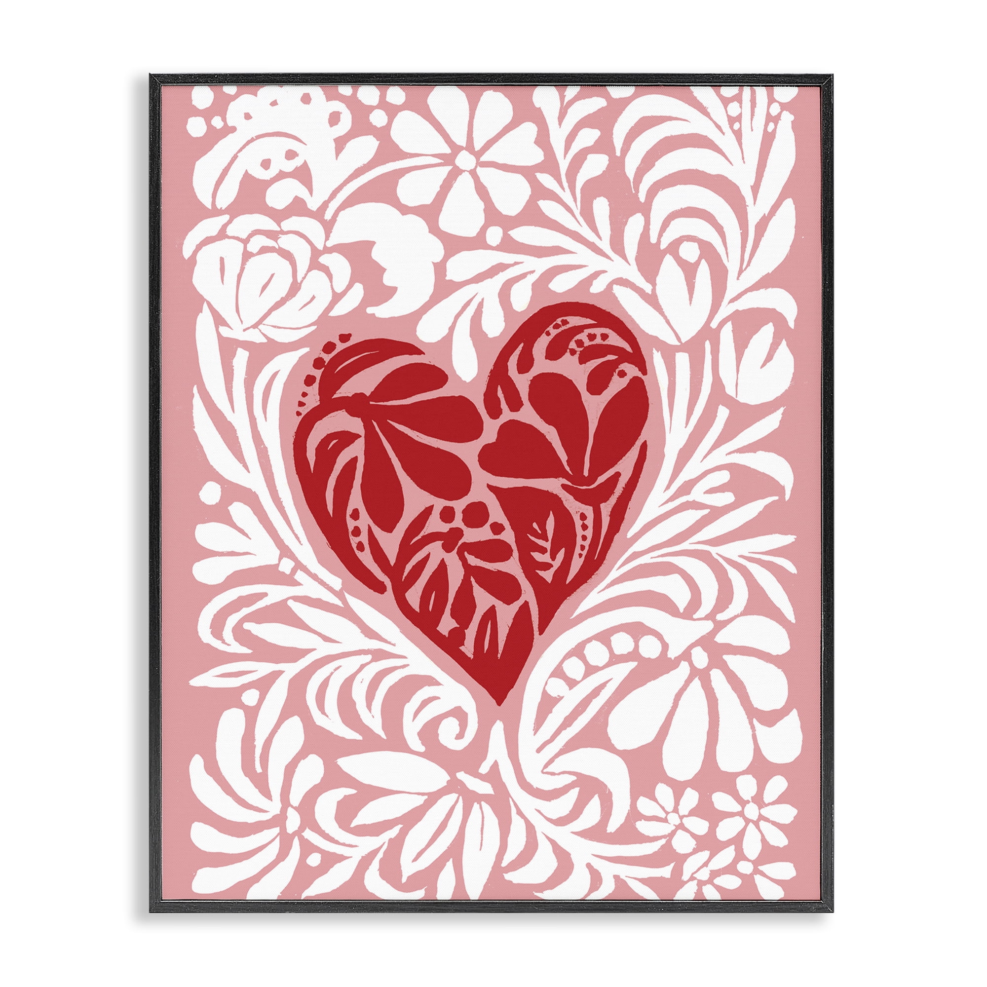 Stupell Industries Red Leafy Heart on Pink Black Framed Giclee Art, design by Cindy Jacobs